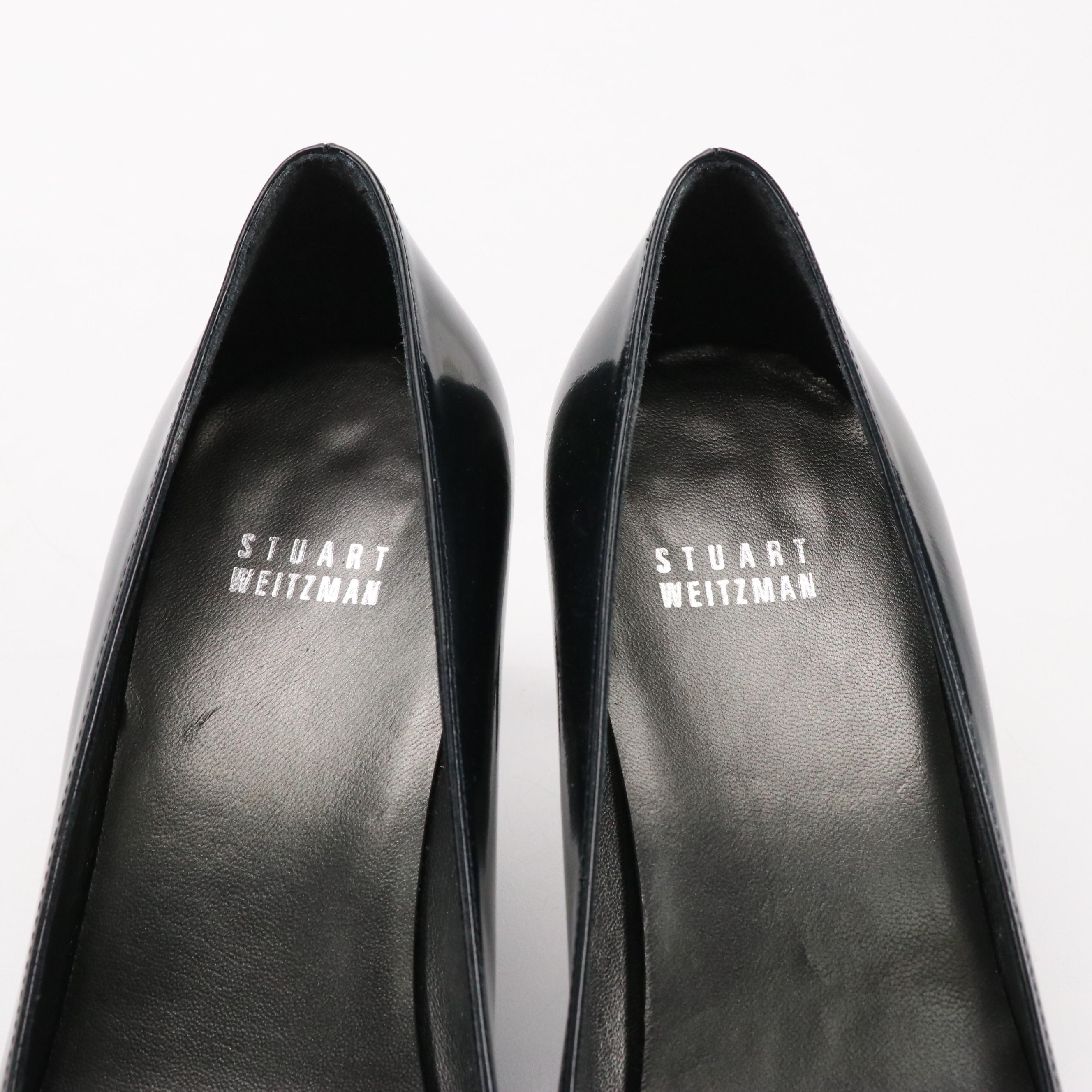 Stuart Weitzman "Tuxbow" Patent Leather Pumps, & "Solar" Goose Bump Suede Heels