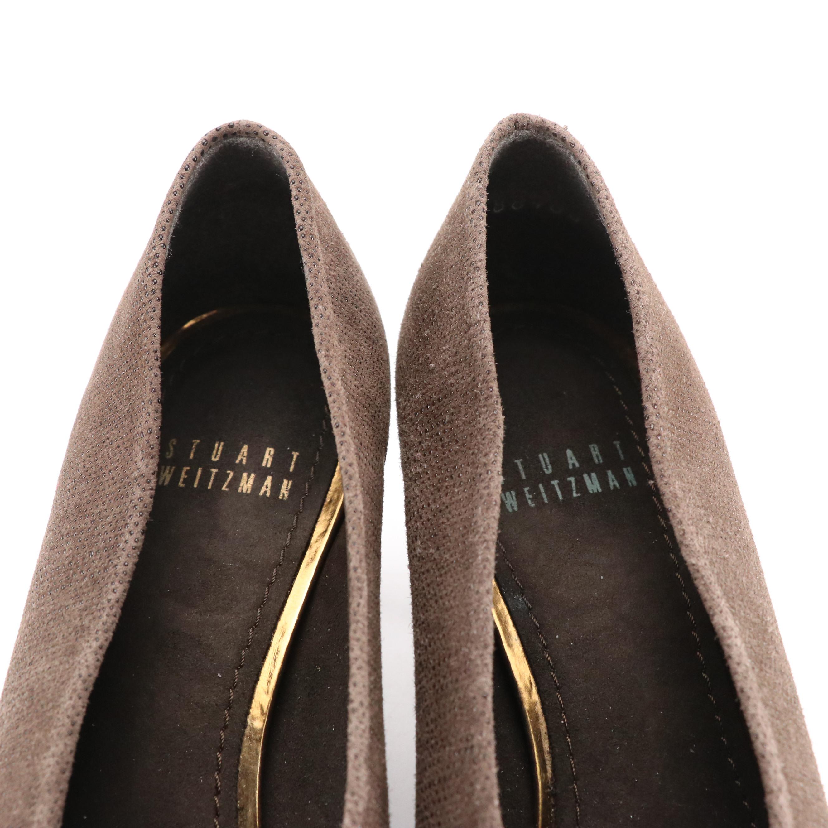 Stuart Weitzman "Tuxbow" Patent Leather Pumps, & "Solar" Goose Bump Suede Heels