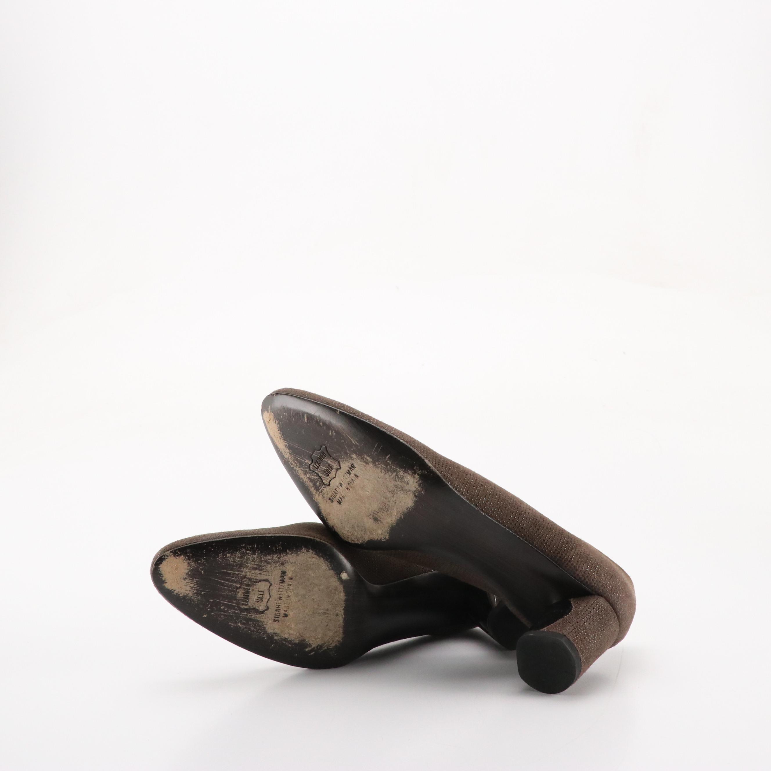 Stuart Weitzman "Tuxbow" Patent Leather Pumps, & "Solar" Goose Bump Suede Heels