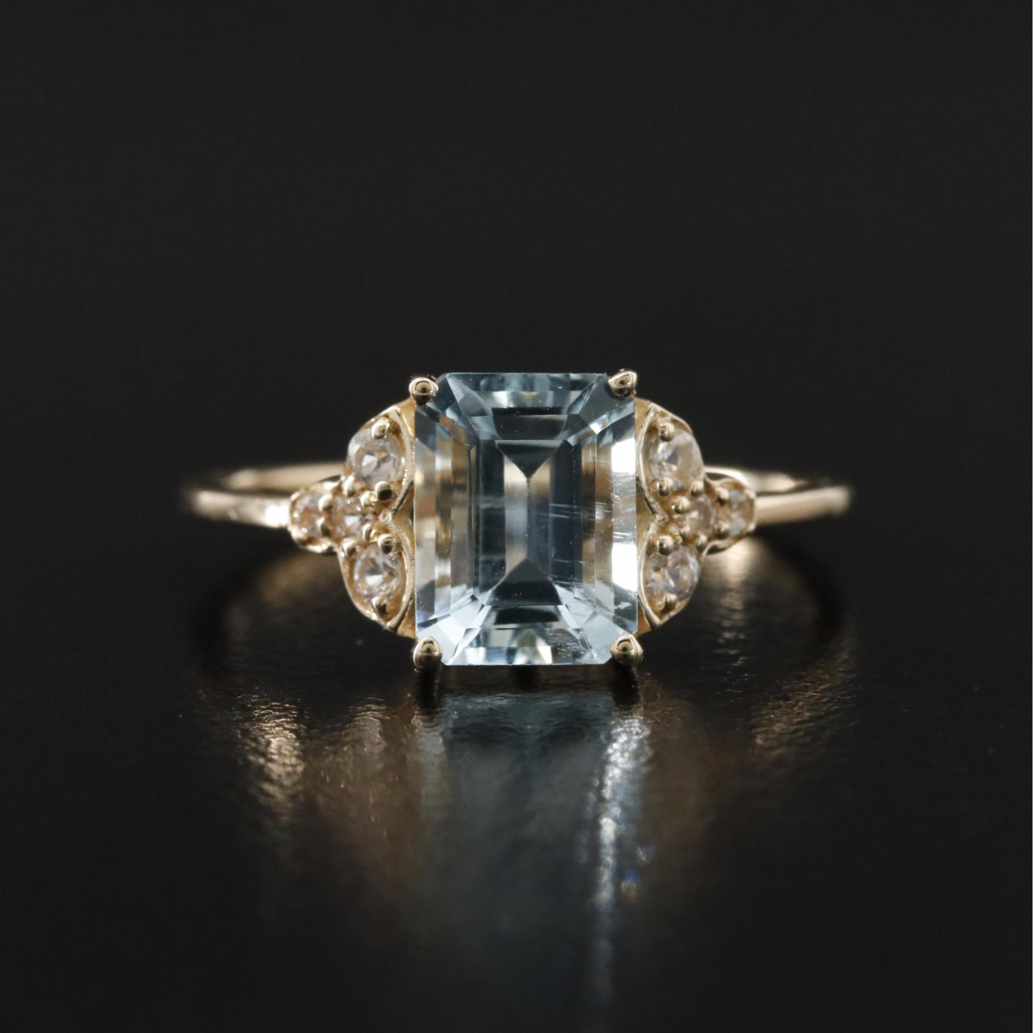 14K Aquamarine and White Sapphire Ring