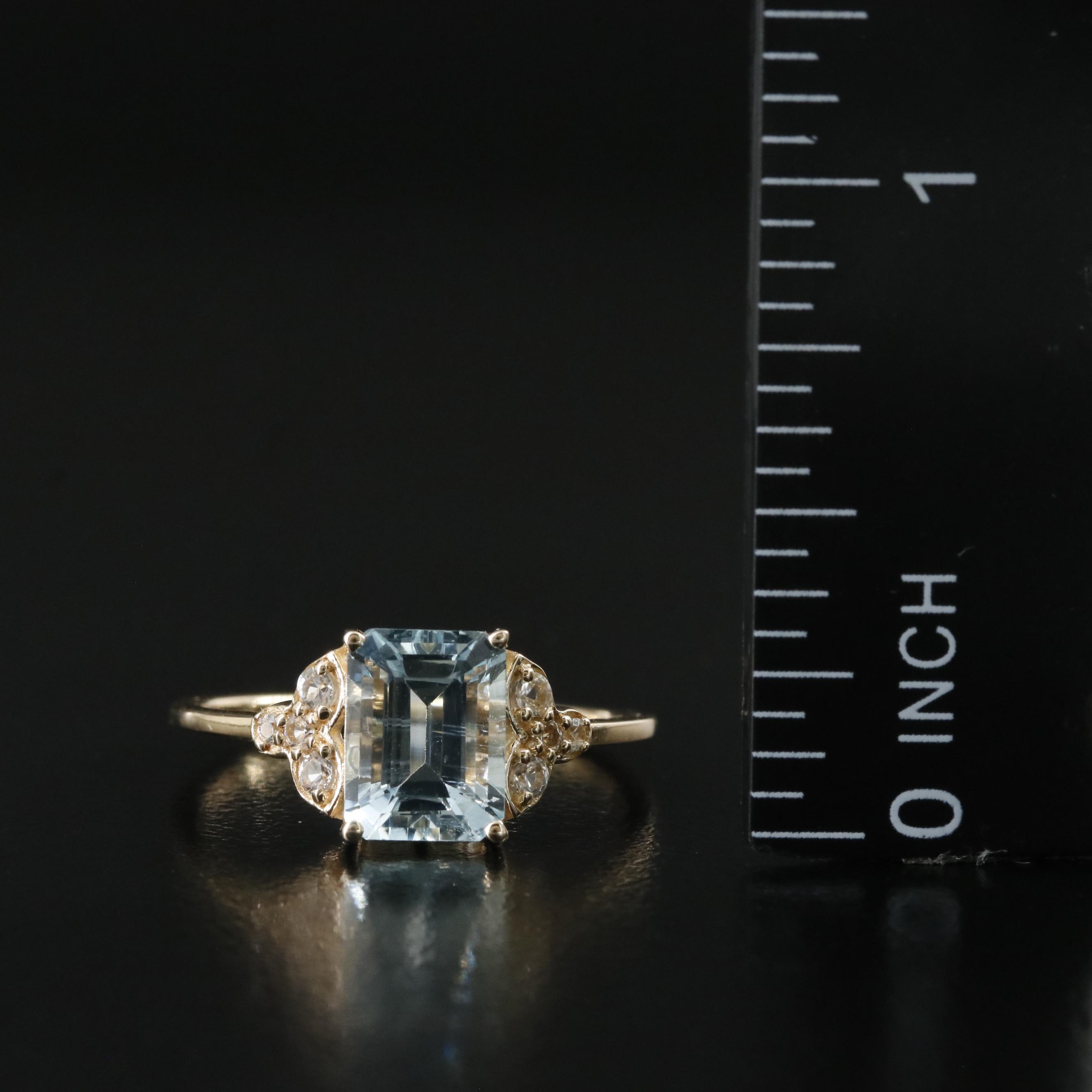 14K Aquamarine and White Sapphire Ring