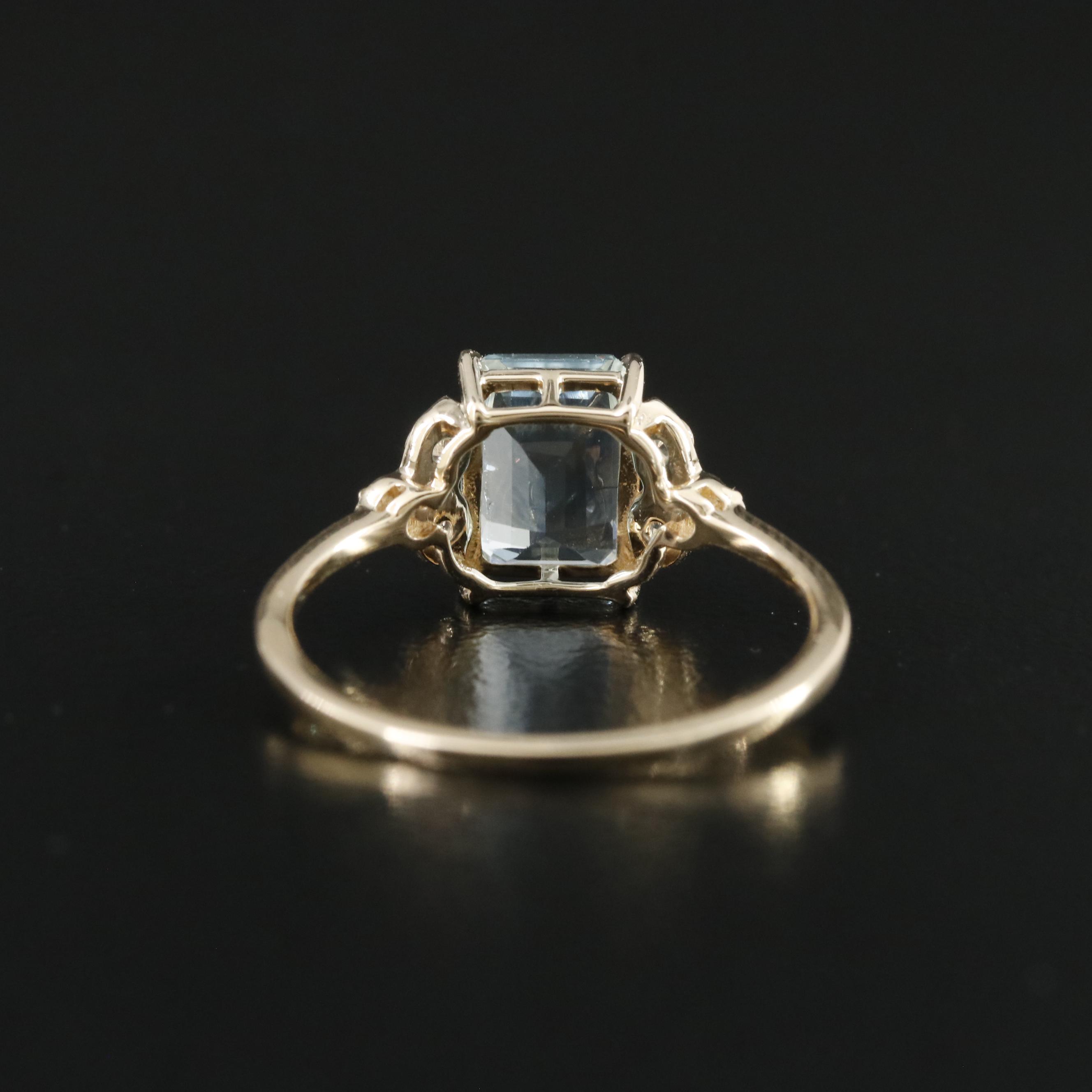 14K Aquamarine and White Sapphire Ring