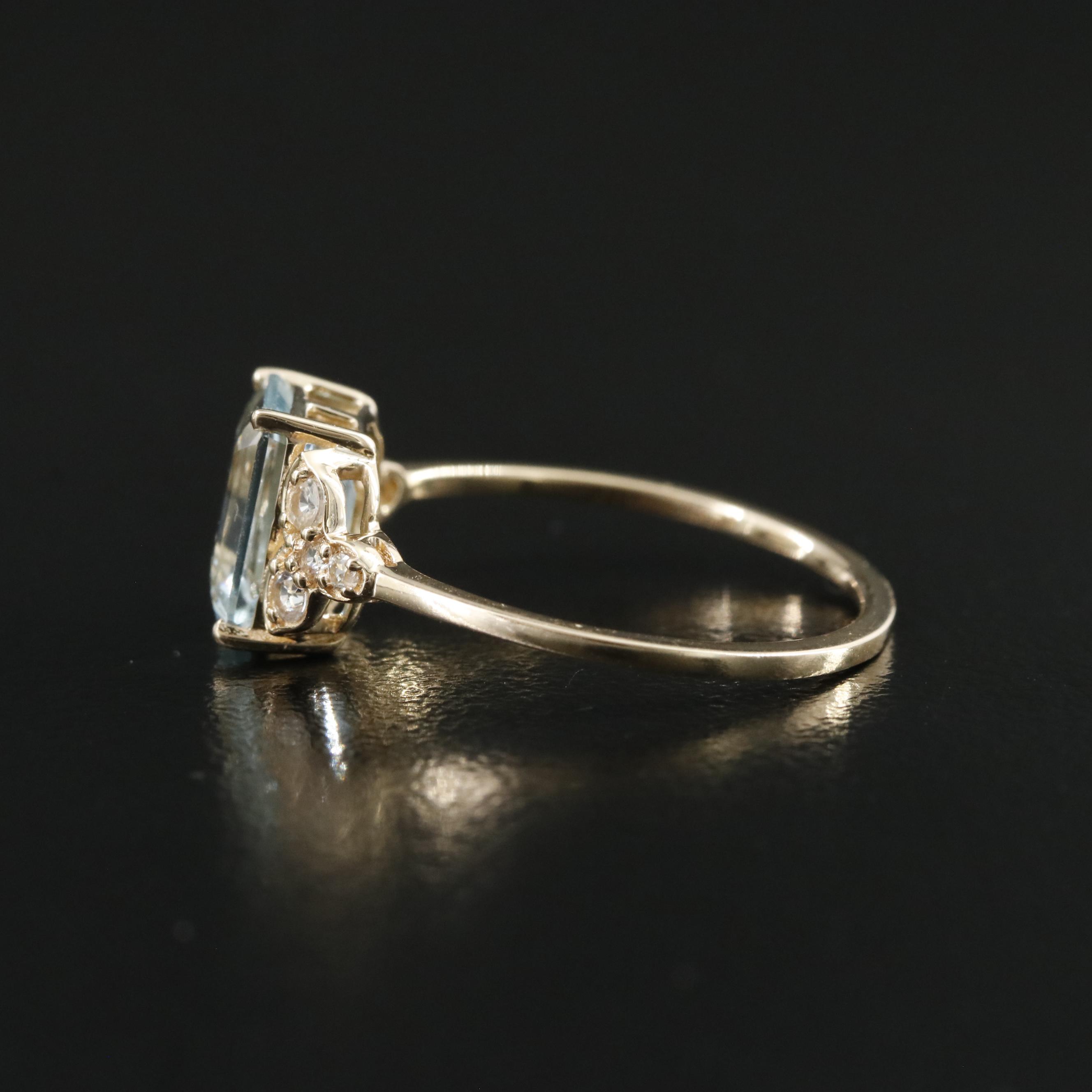 14K Aquamarine and White Sapphire Ring