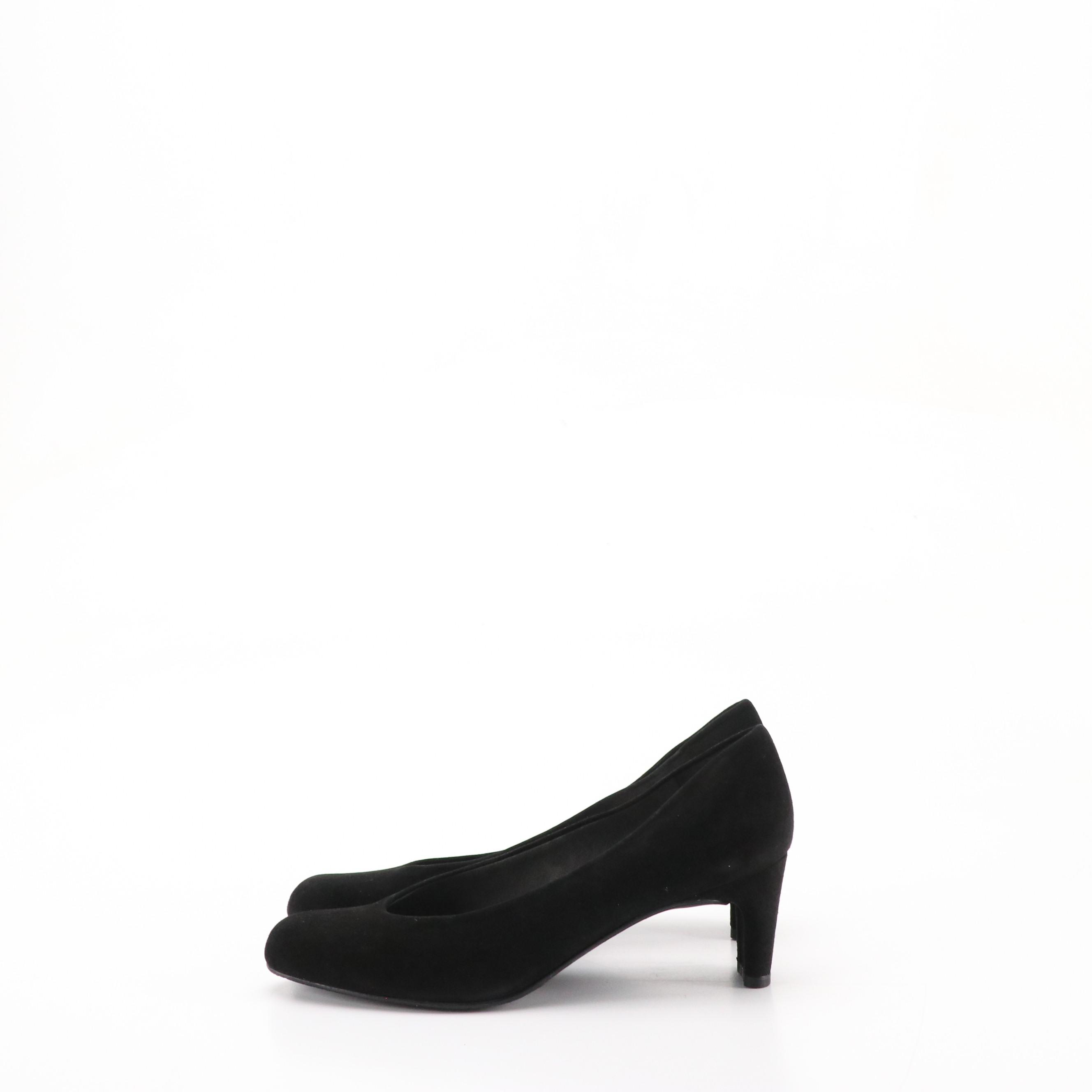 Stuart Weitzman Black Suede "Chicpump," Silver Matte Lamé "Brace" Heels in Boxes