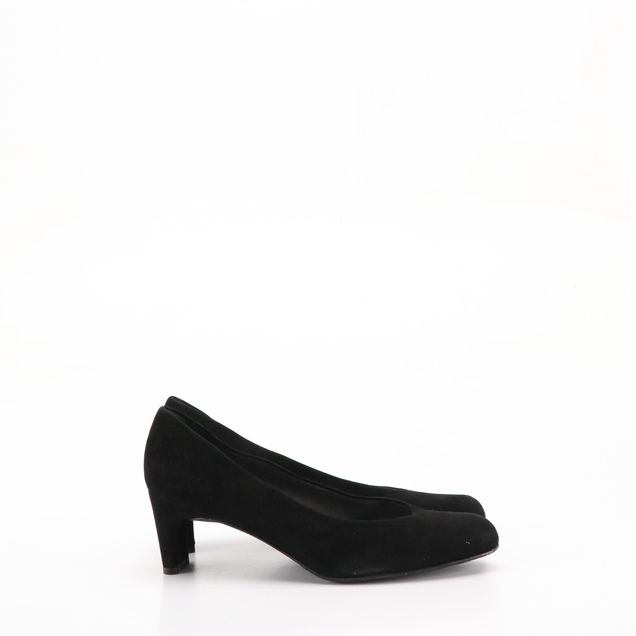 Stuart Weitzman Black Suede "Chicpump," Silver Matte Lamé "Brace" Heels in Boxes