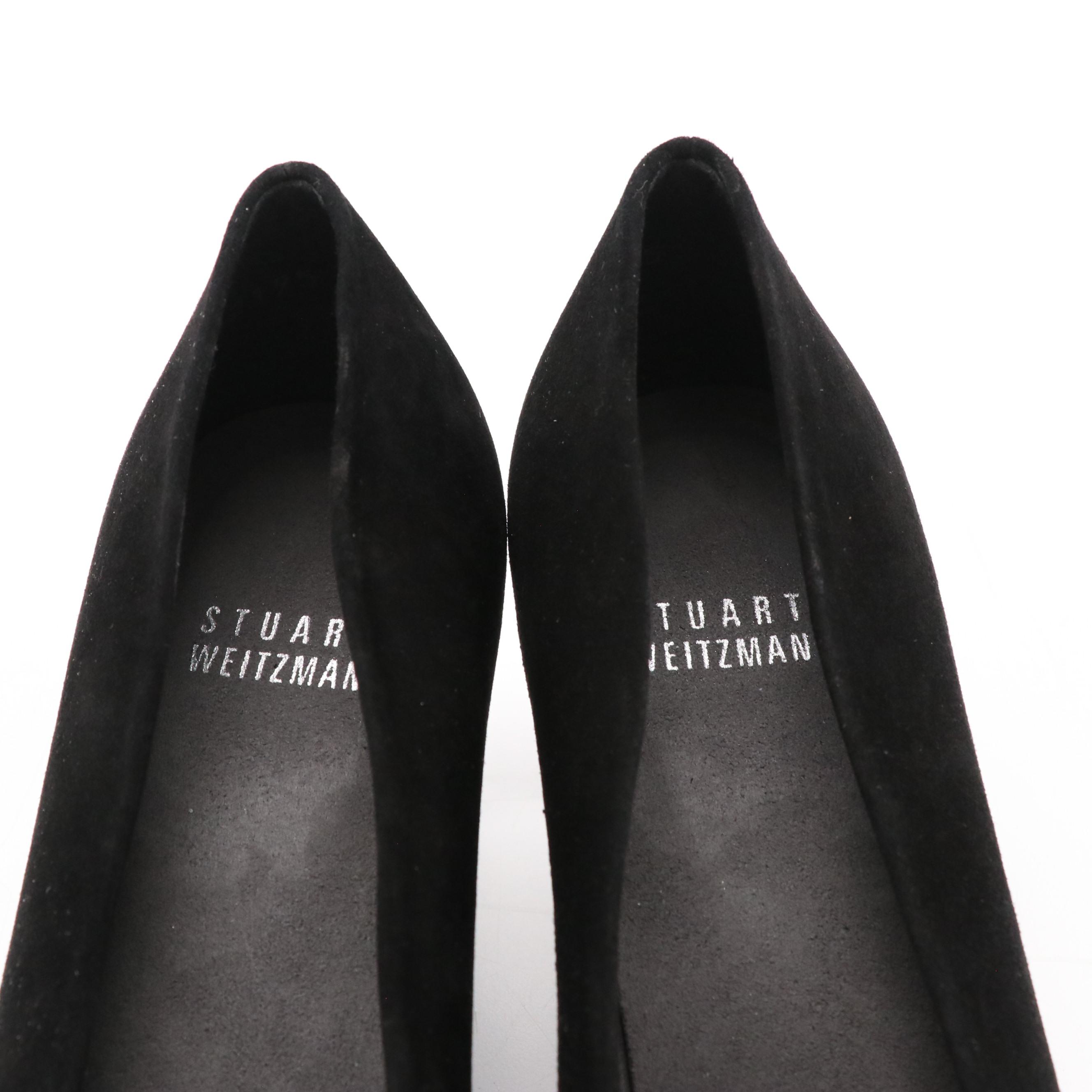 Stuart Weitzman Black Suede "Chicpump," Silver Matte Lamé "Brace" Heels in Boxes