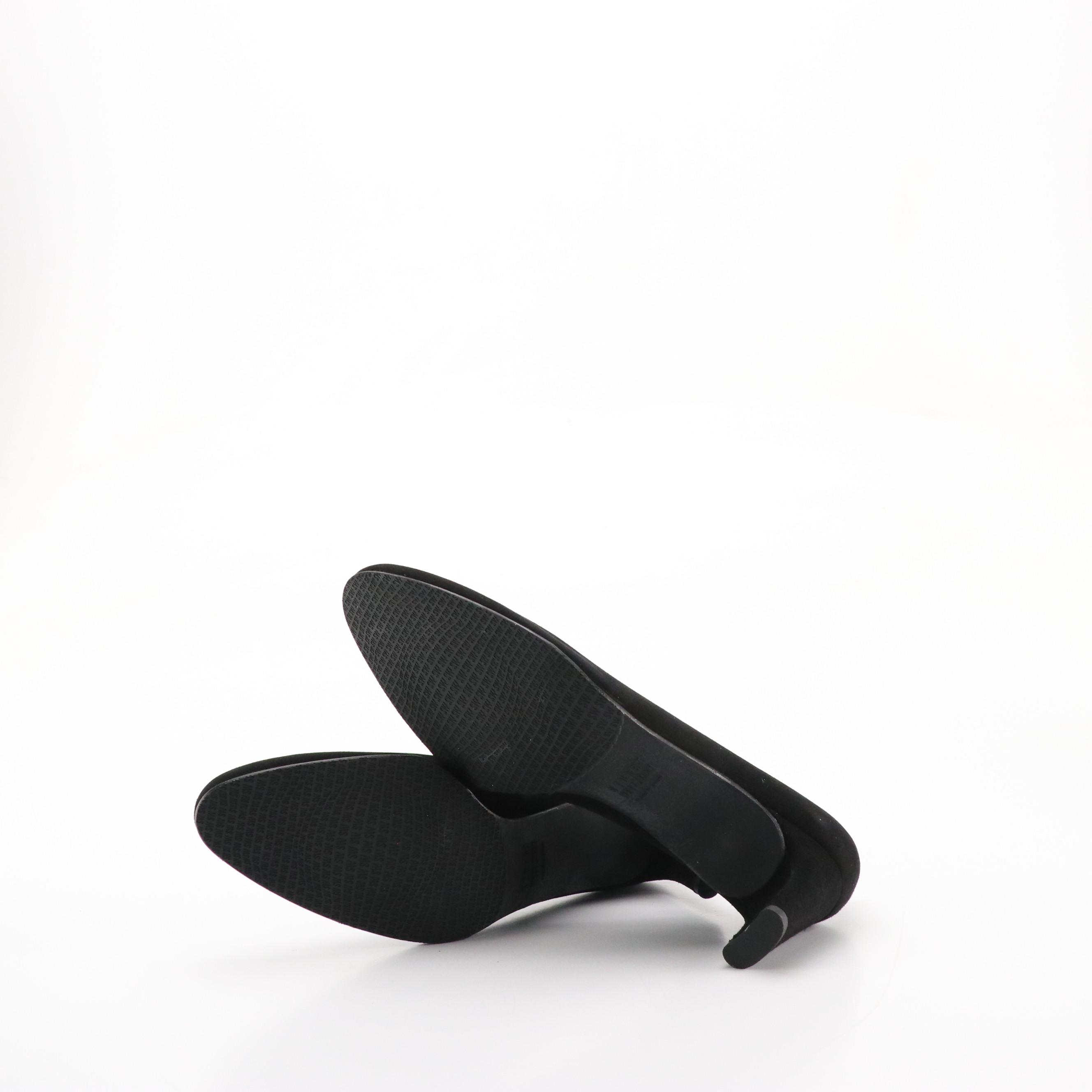 Stuart Weitzman Black Suede "Chicpump," Silver Matte Lamé "Brace" Heels in Boxes