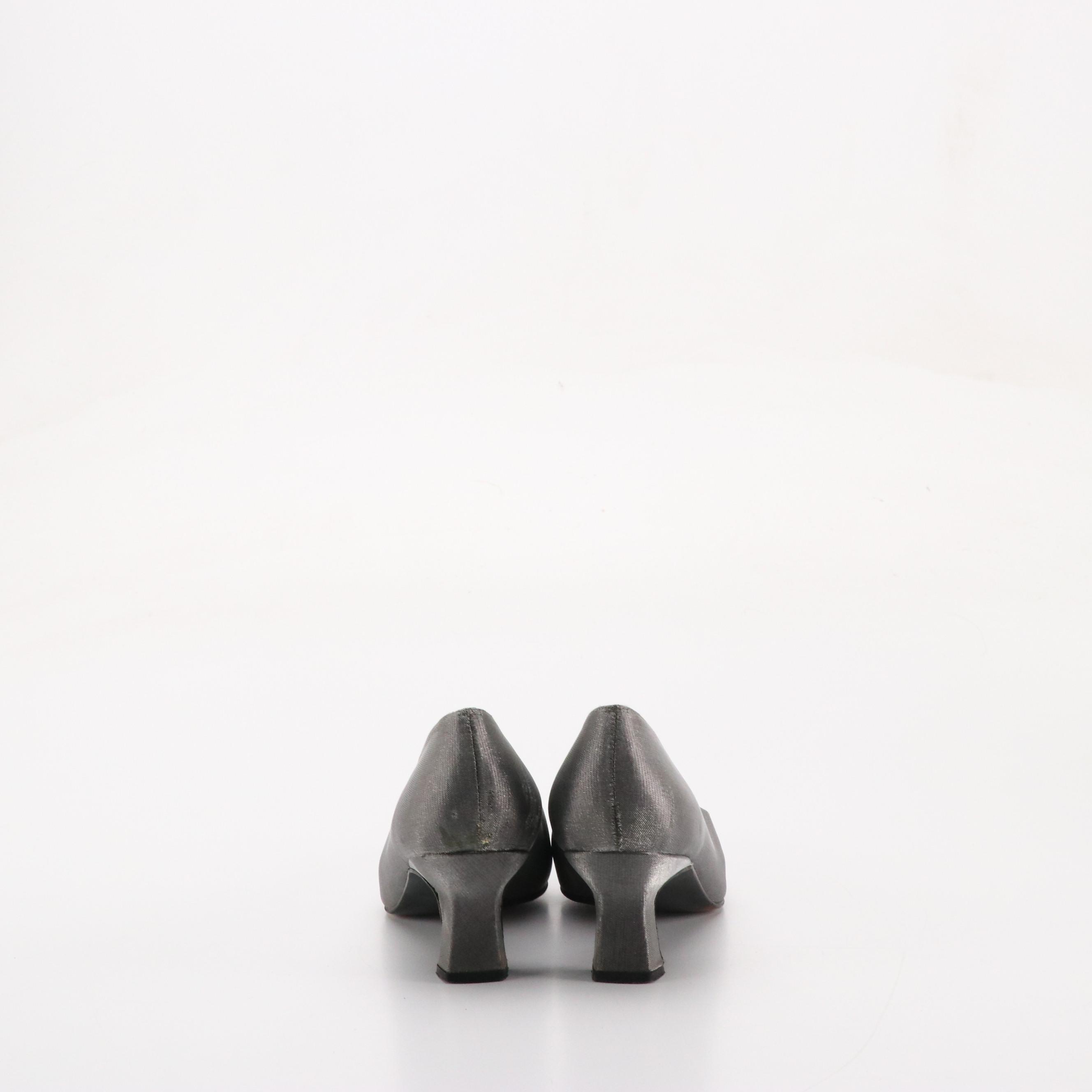 Stuart Weitzman Black Suede "Chicpump," Silver Matte Lamé "Brace" Heels in Boxes