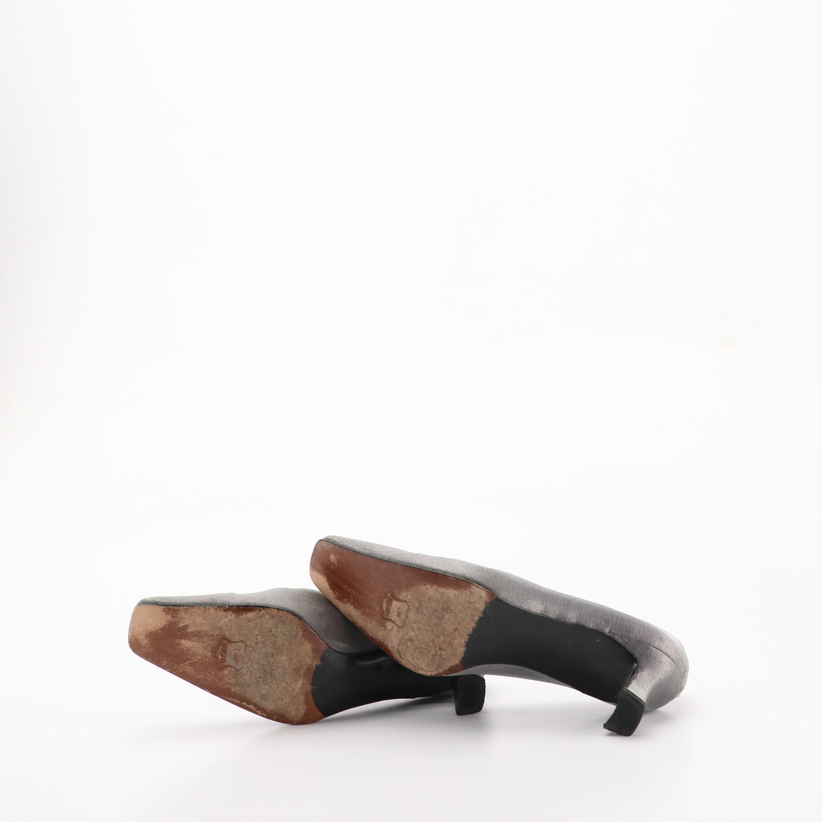 Stuart Weitzman Black Suede "Chicpump," Silver Matte Lamé "Brace" Heels in Boxes