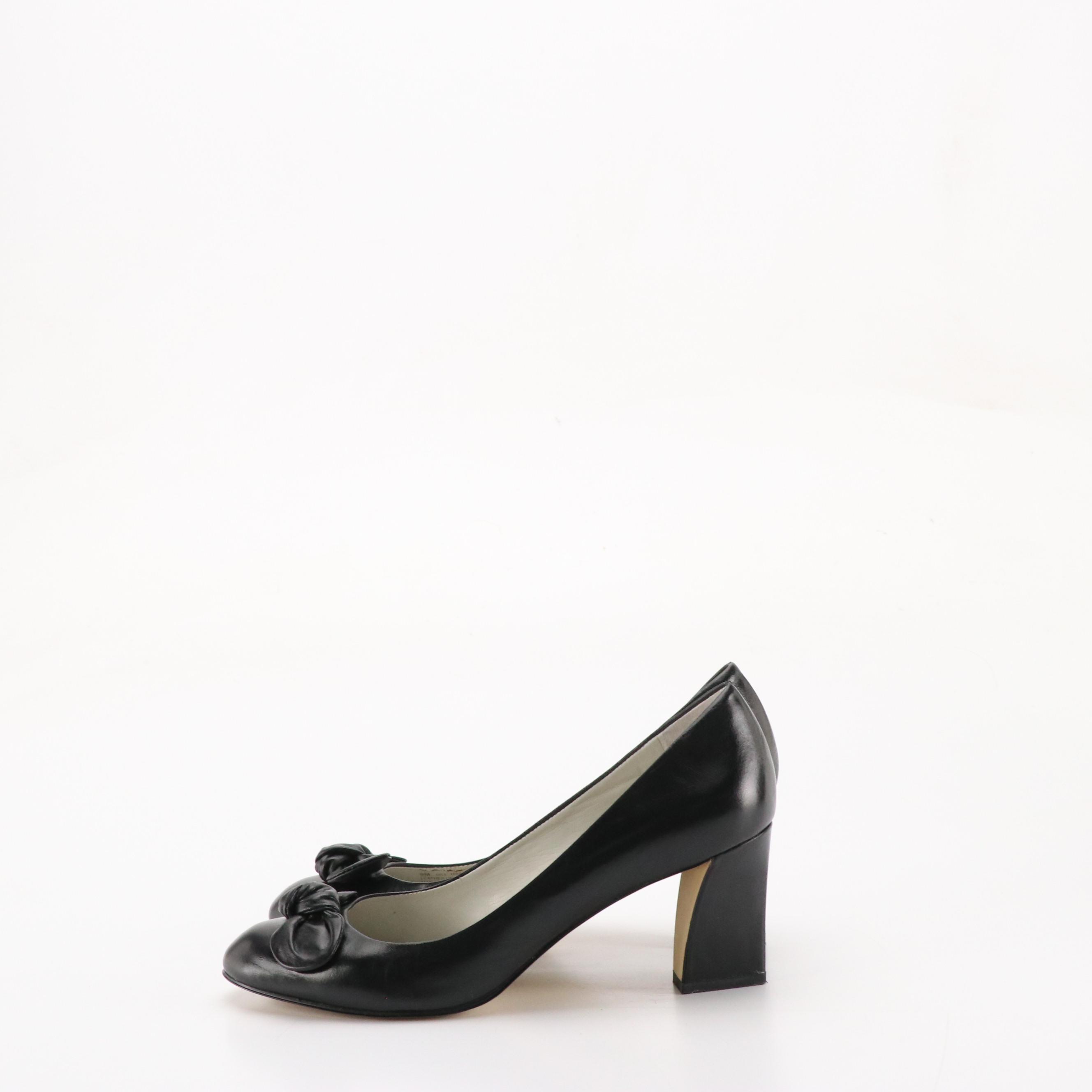 Franco Sarto Black Leather Bow Pumps, Patent Croc Embossed Wedges, With Boxes