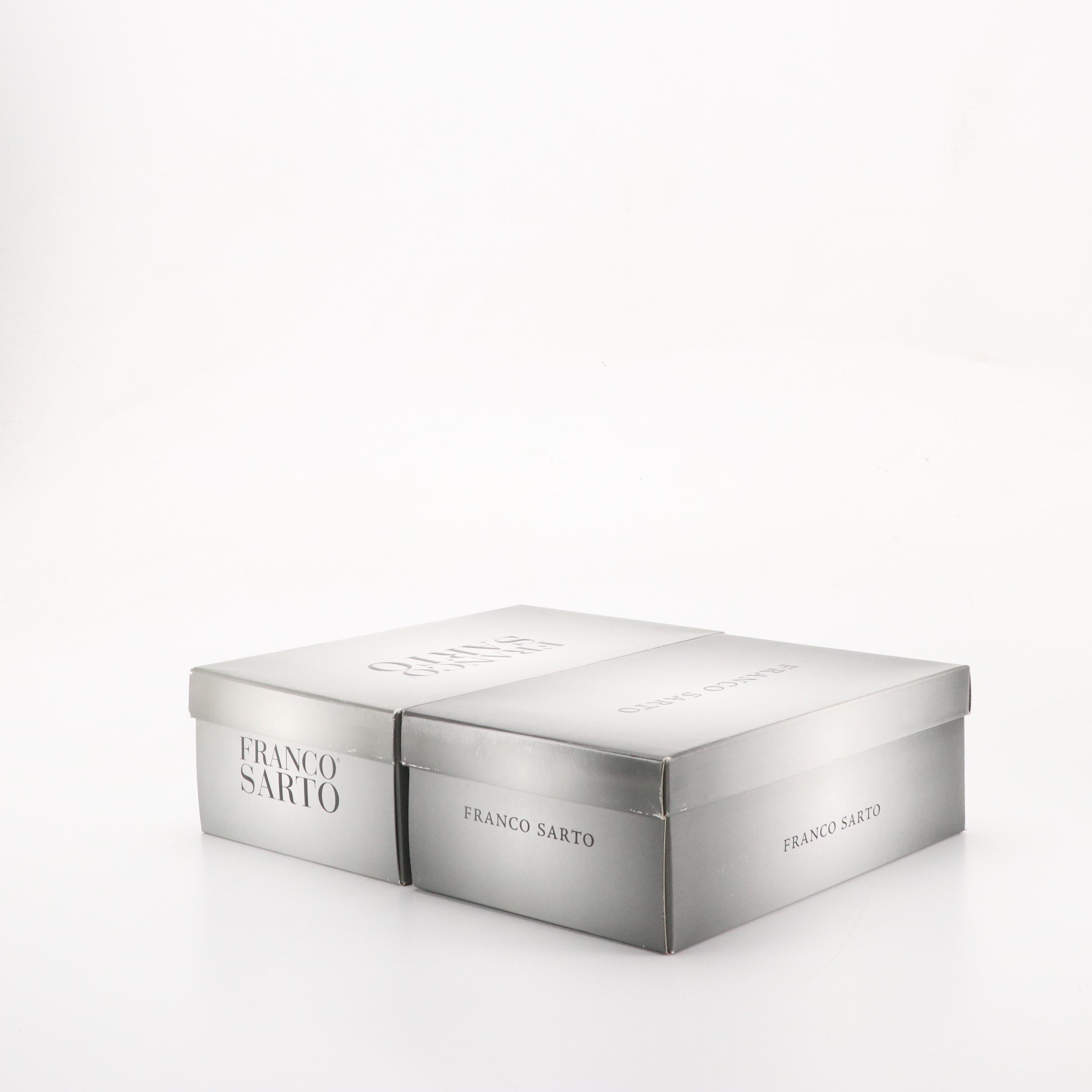 Franco Sarto Black Leather Bow Pumps, Patent Croc Embossed Wedges, With Boxes