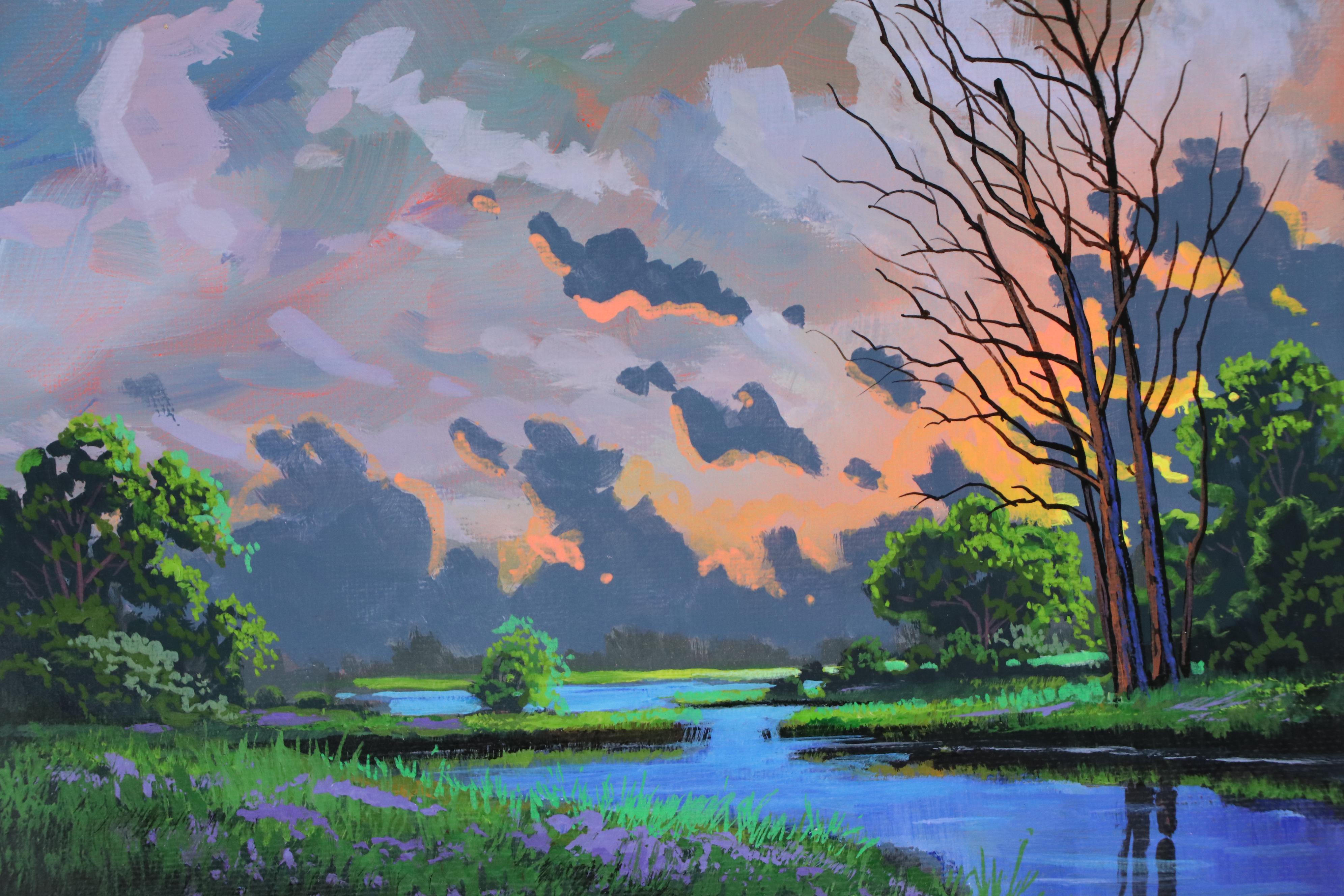 Doug "Bumo" Johnpeer Sunset Landscape Oil Painting "Evening Creek," 2025