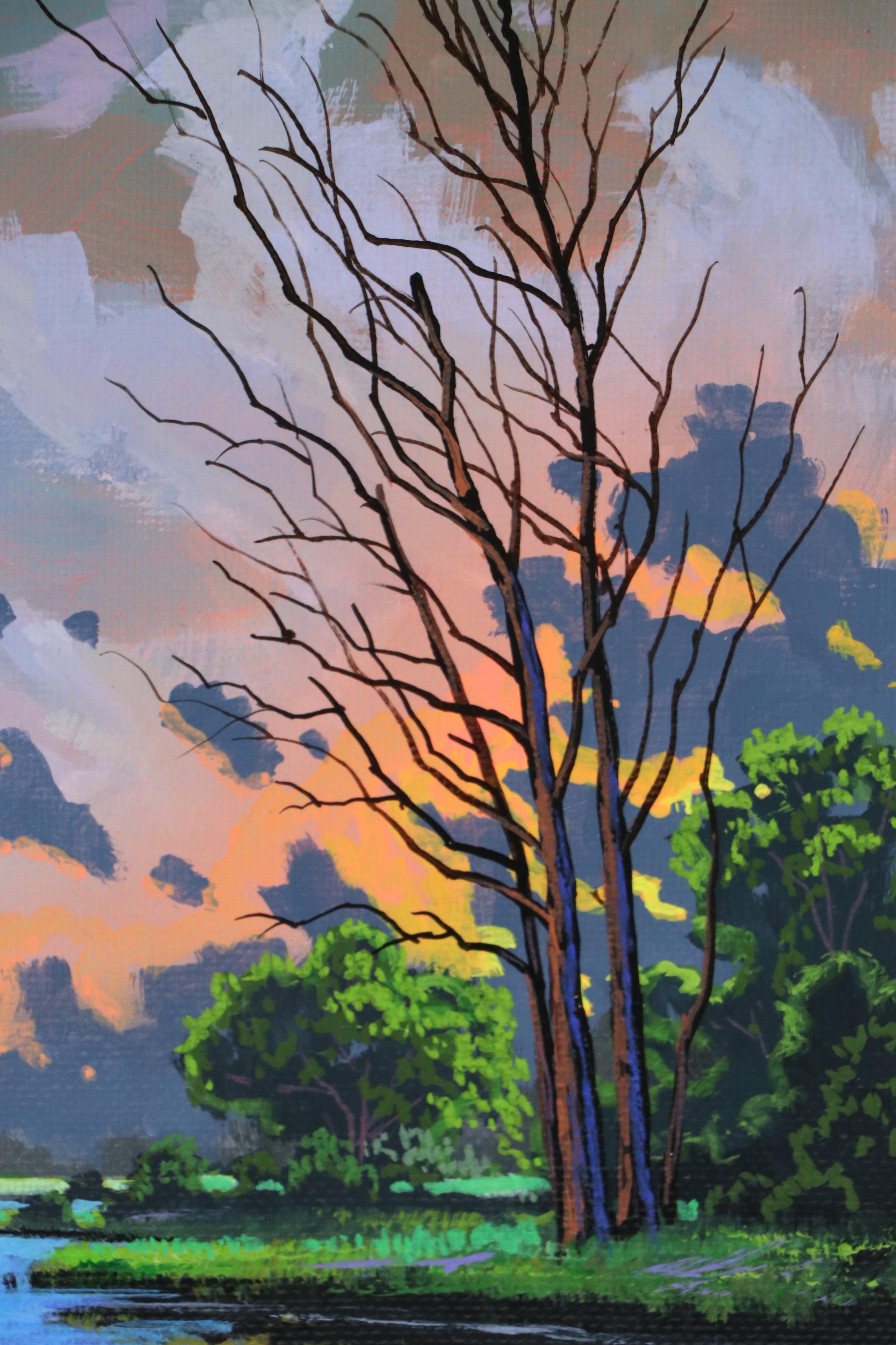 Doug "Bumo" Johnpeer Sunset Landscape Oil Painting "Evening Creek," 2025