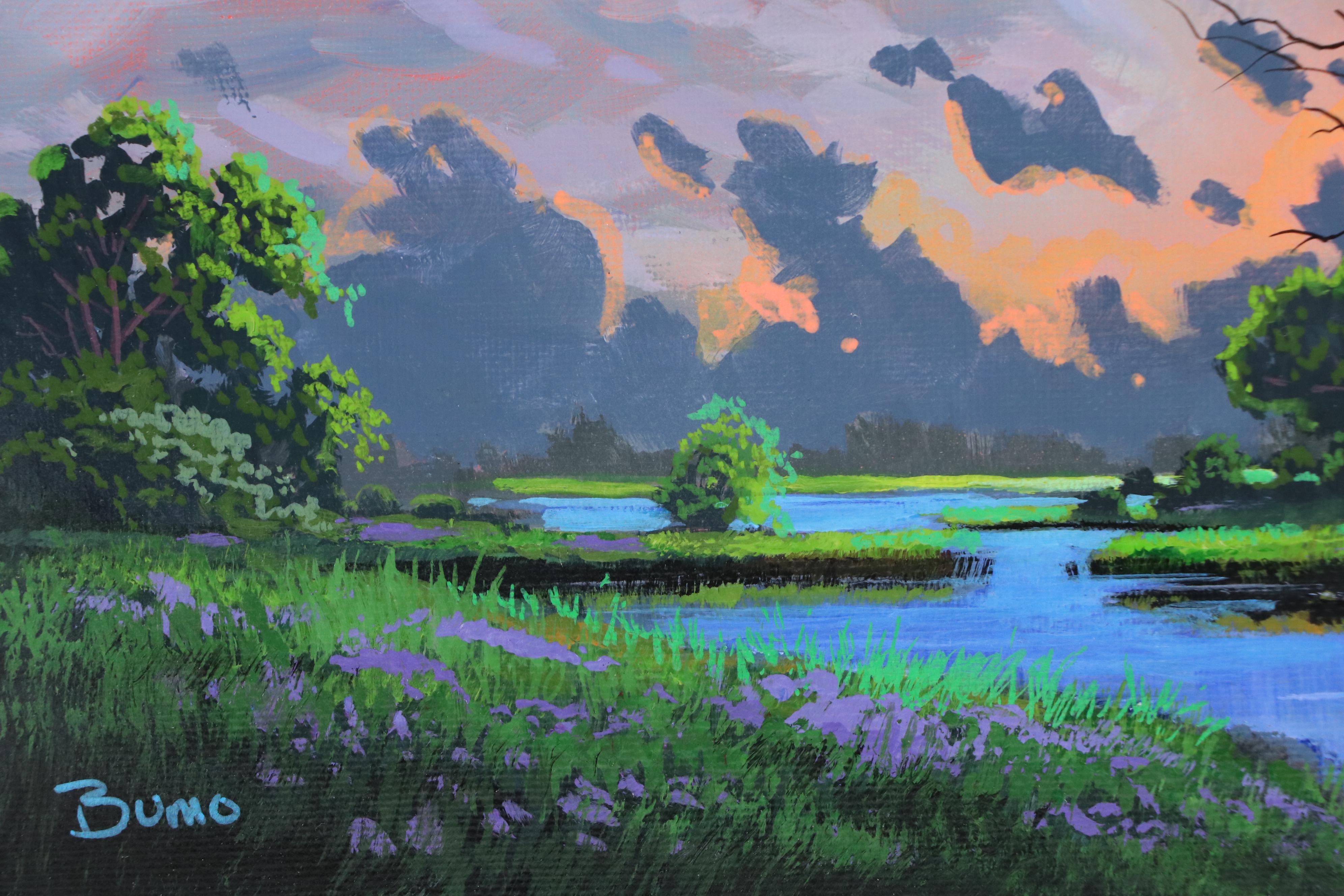 Doug "Bumo" Johnpeer Sunset Landscape Oil Painting "Evening Creek," 2025