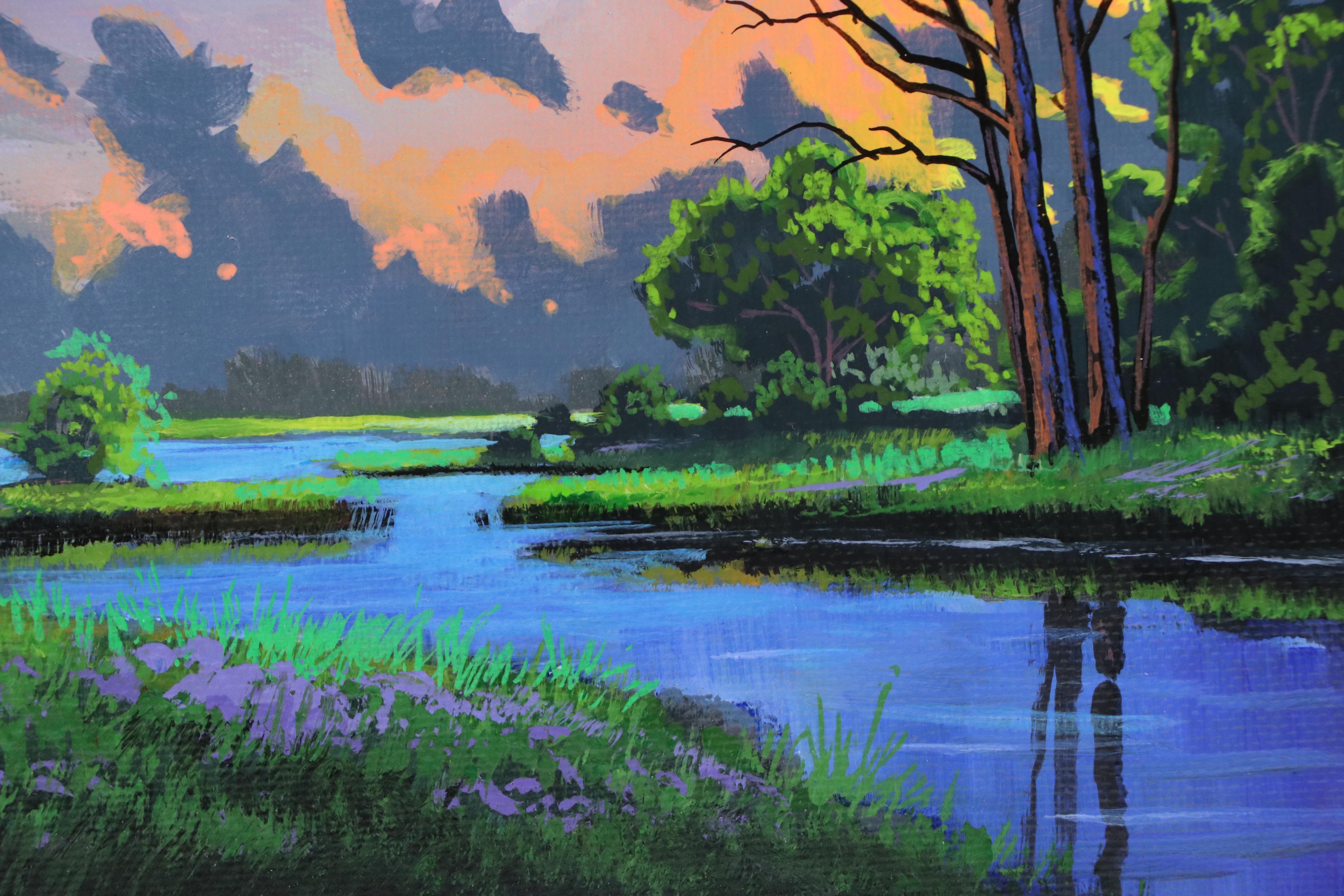 Doug "Bumo" Johnpeer Sunset Landscape Oil Painting "Evening Creek," 2025
