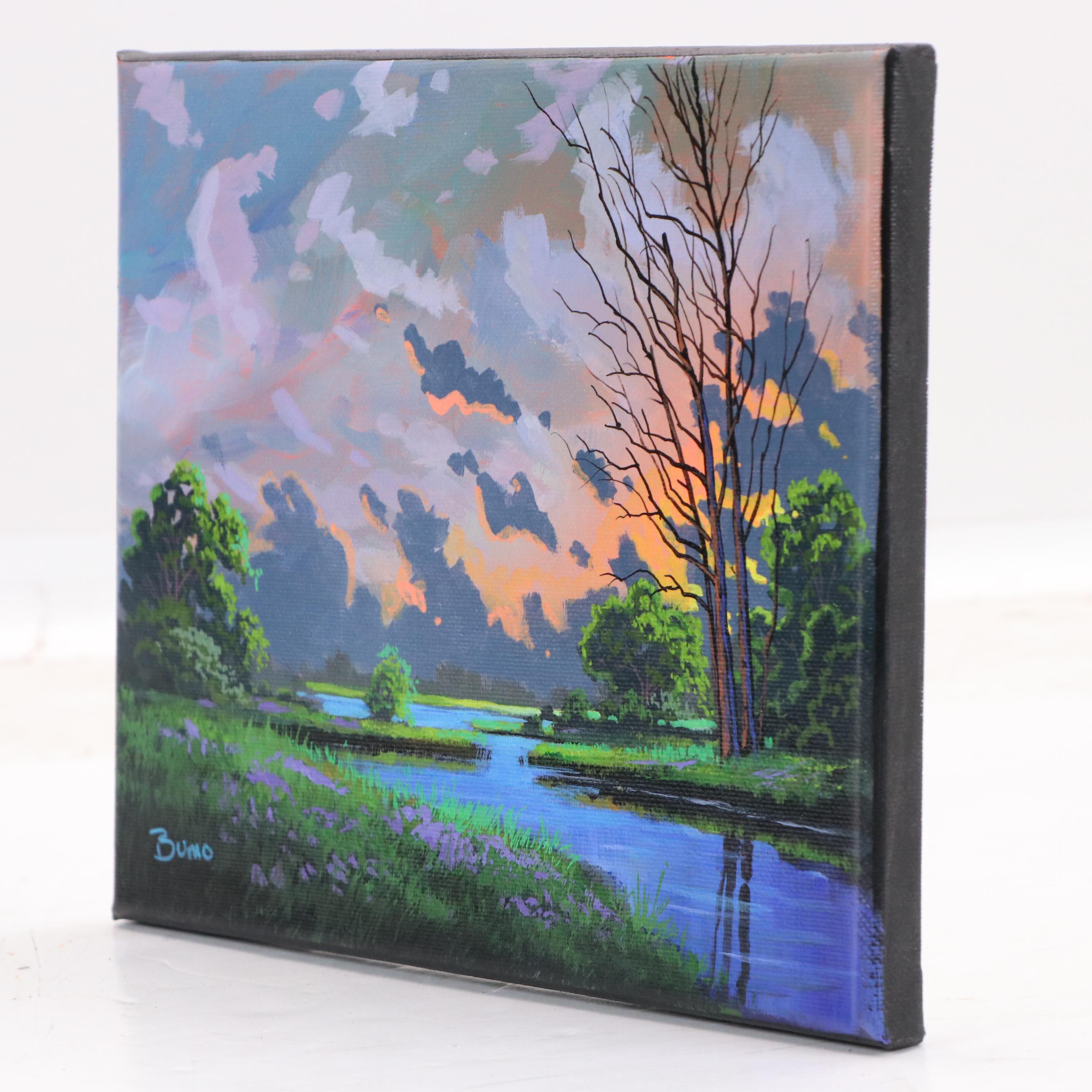 Doug "Bumo" Johnpeer Sunset Landscape Oil Painting "Evening Creek," 2025