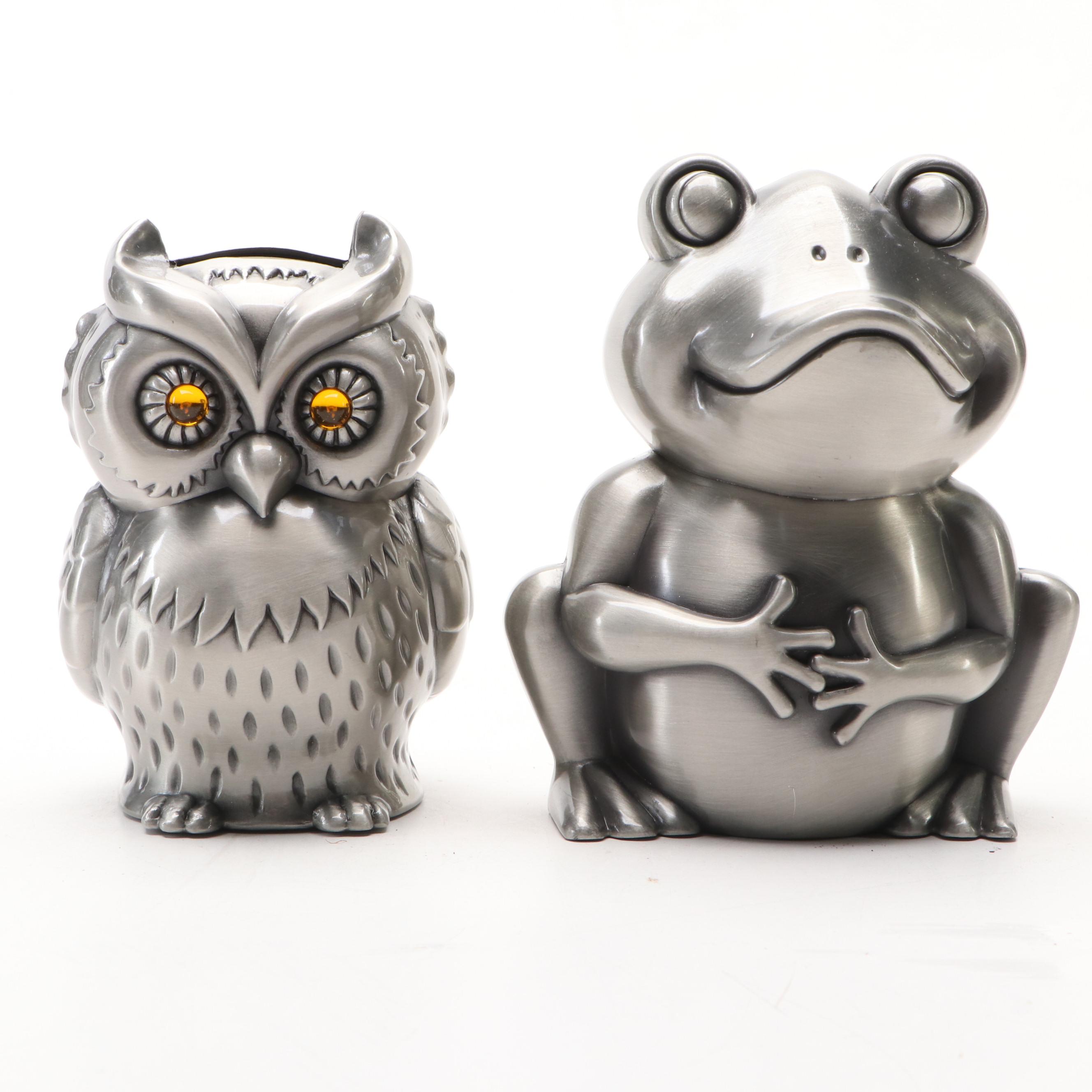 Brushed Metal Frog, Car and Owl Banks