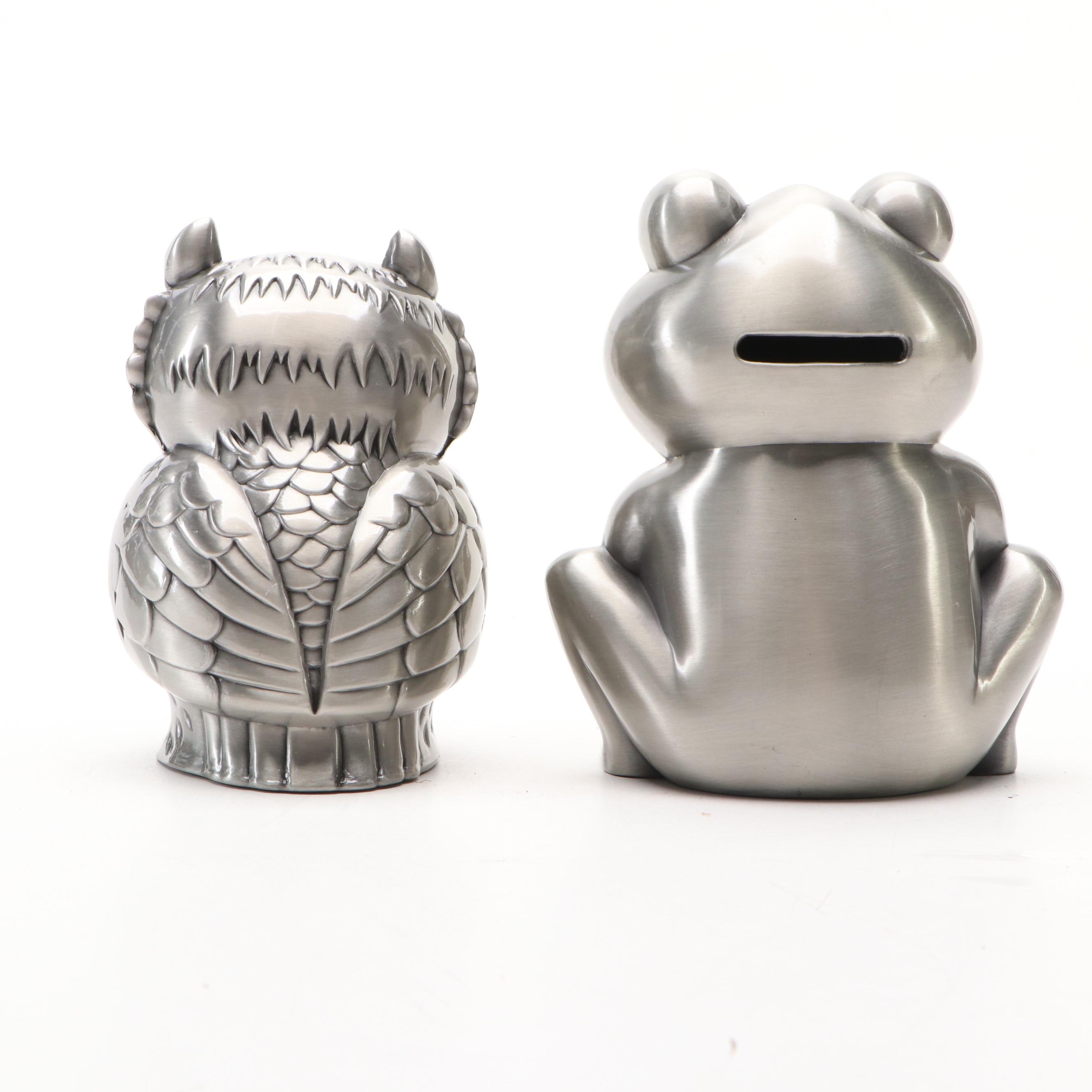 Brushed Metal Frog, Car and Owl Banks