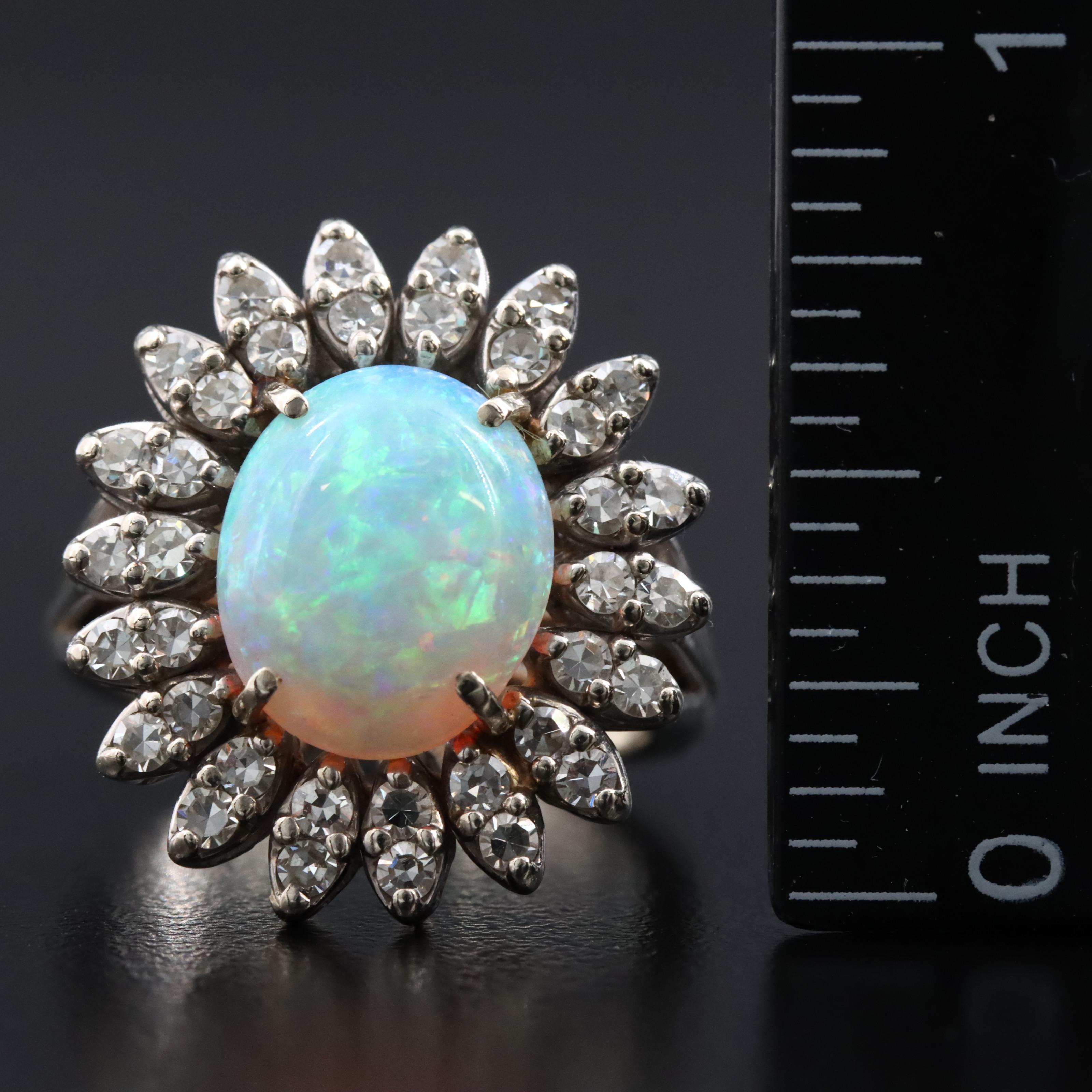 14K Opal and Diamond Floral Ring