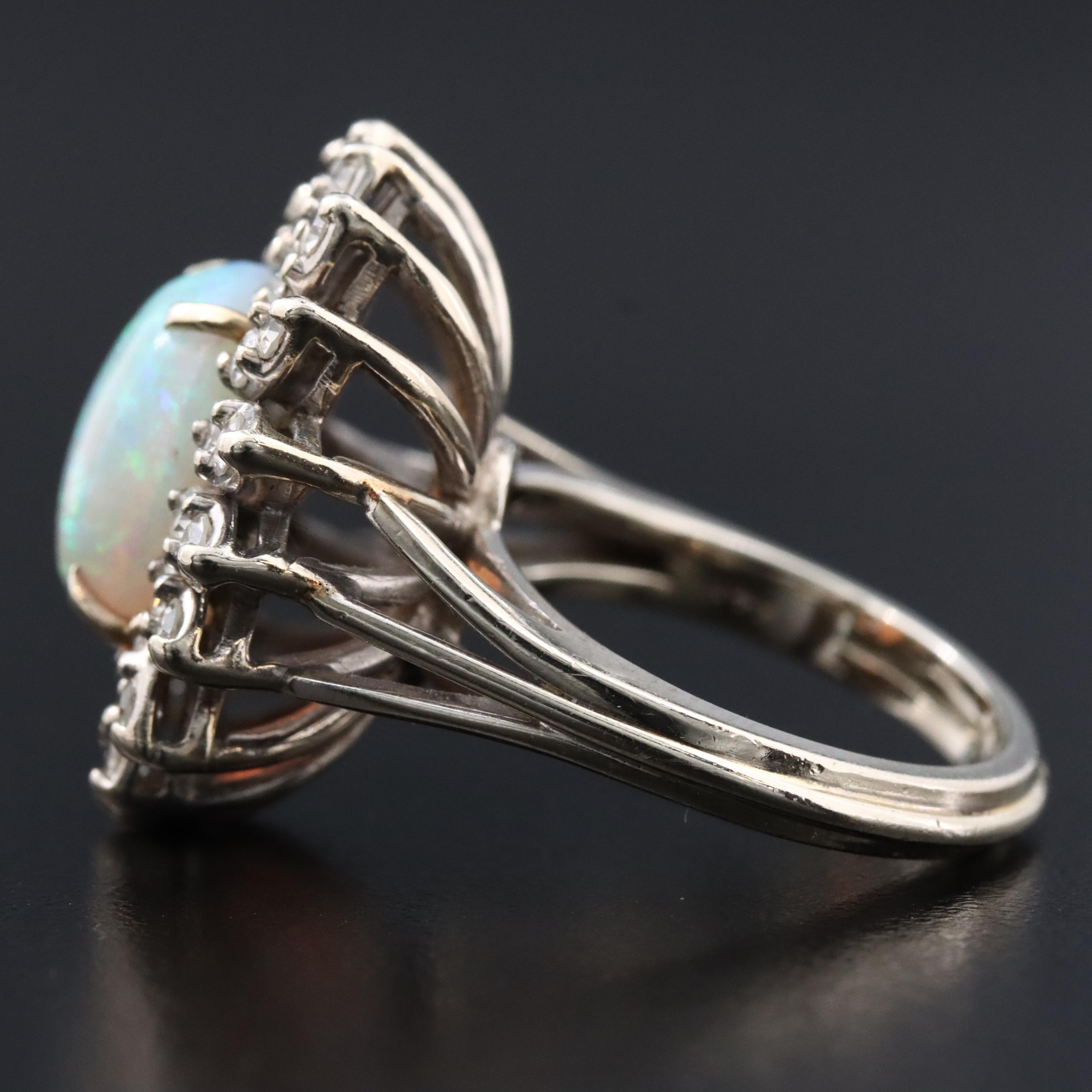 14K Opal and Diamond Floral Ring