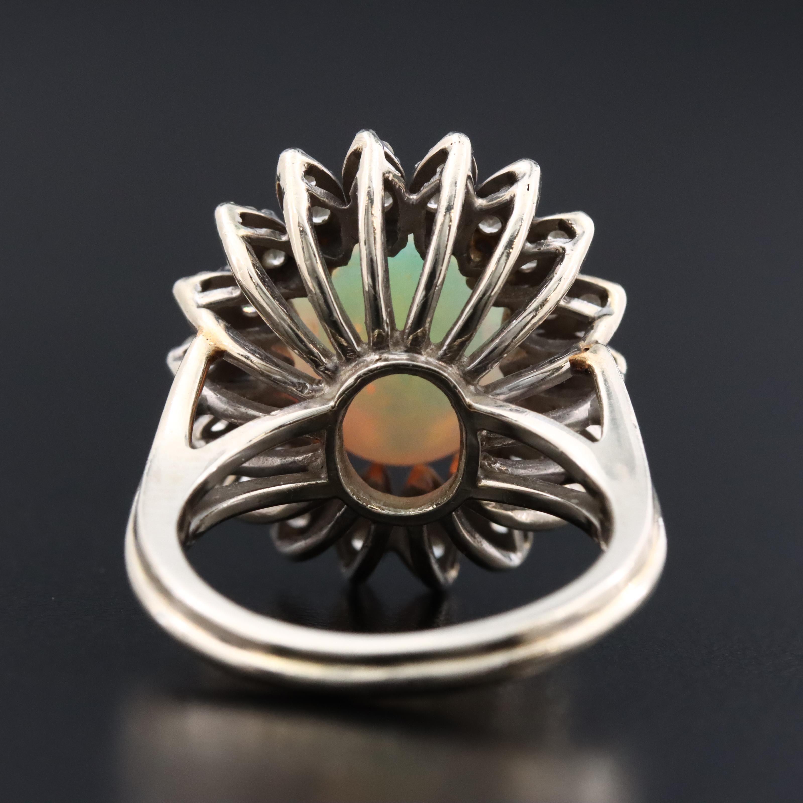 14K Opal and Diamond Floral Ring