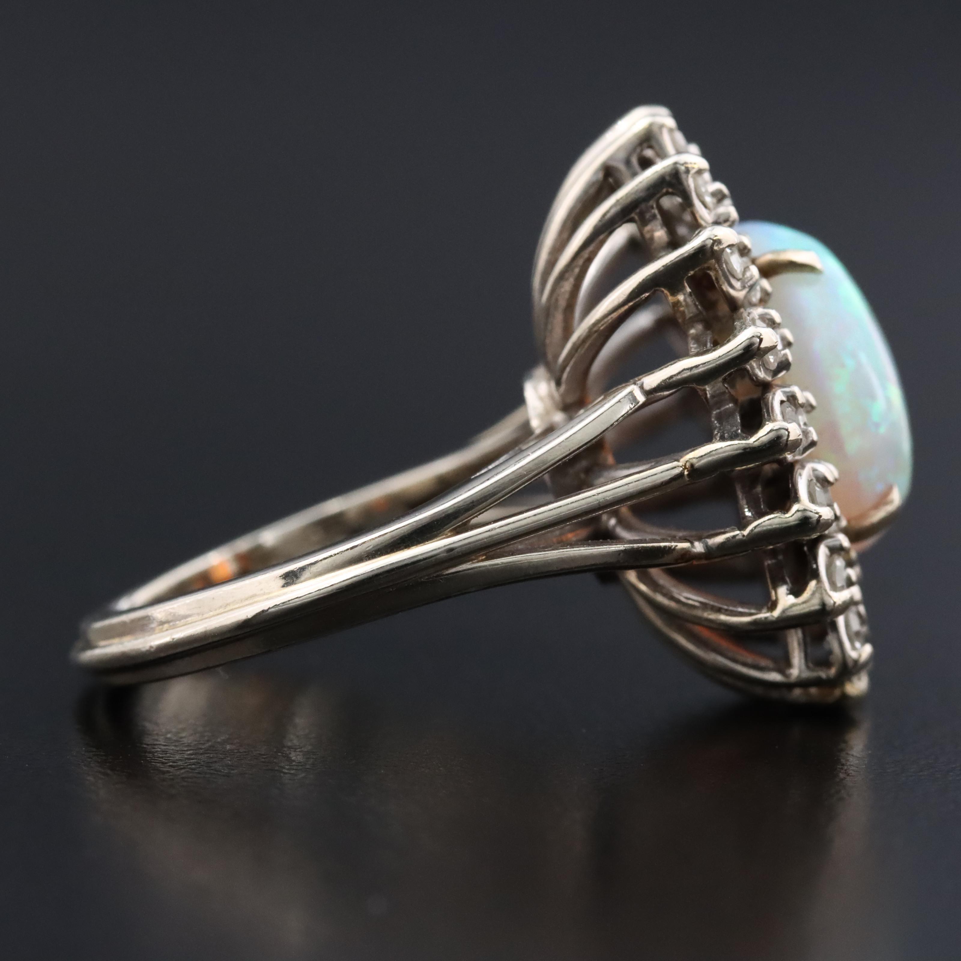 14K Opal and Diamond Floral Ring