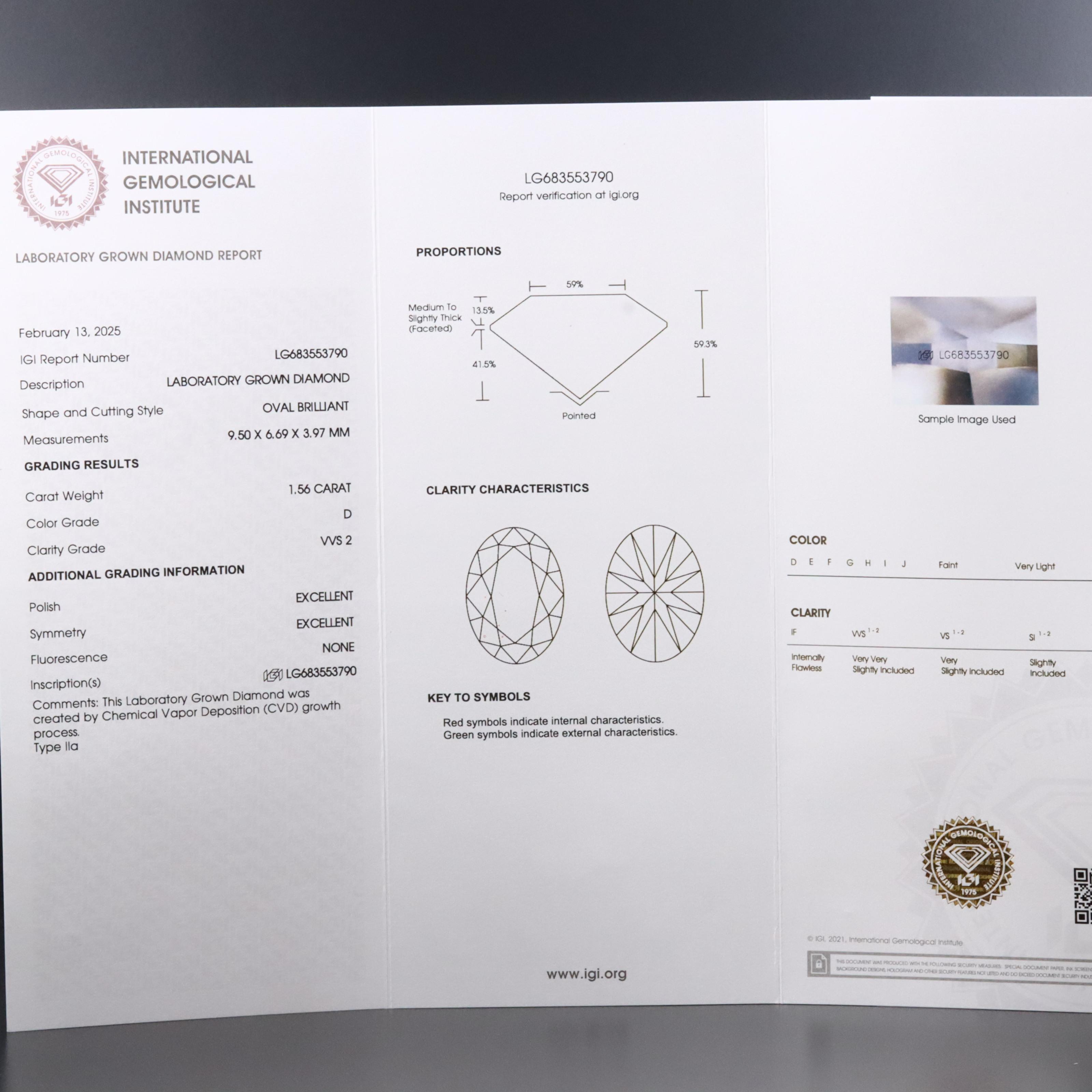 14K 1.56 CT Lab Grown Diamond Solitaire Ring with IGI Report