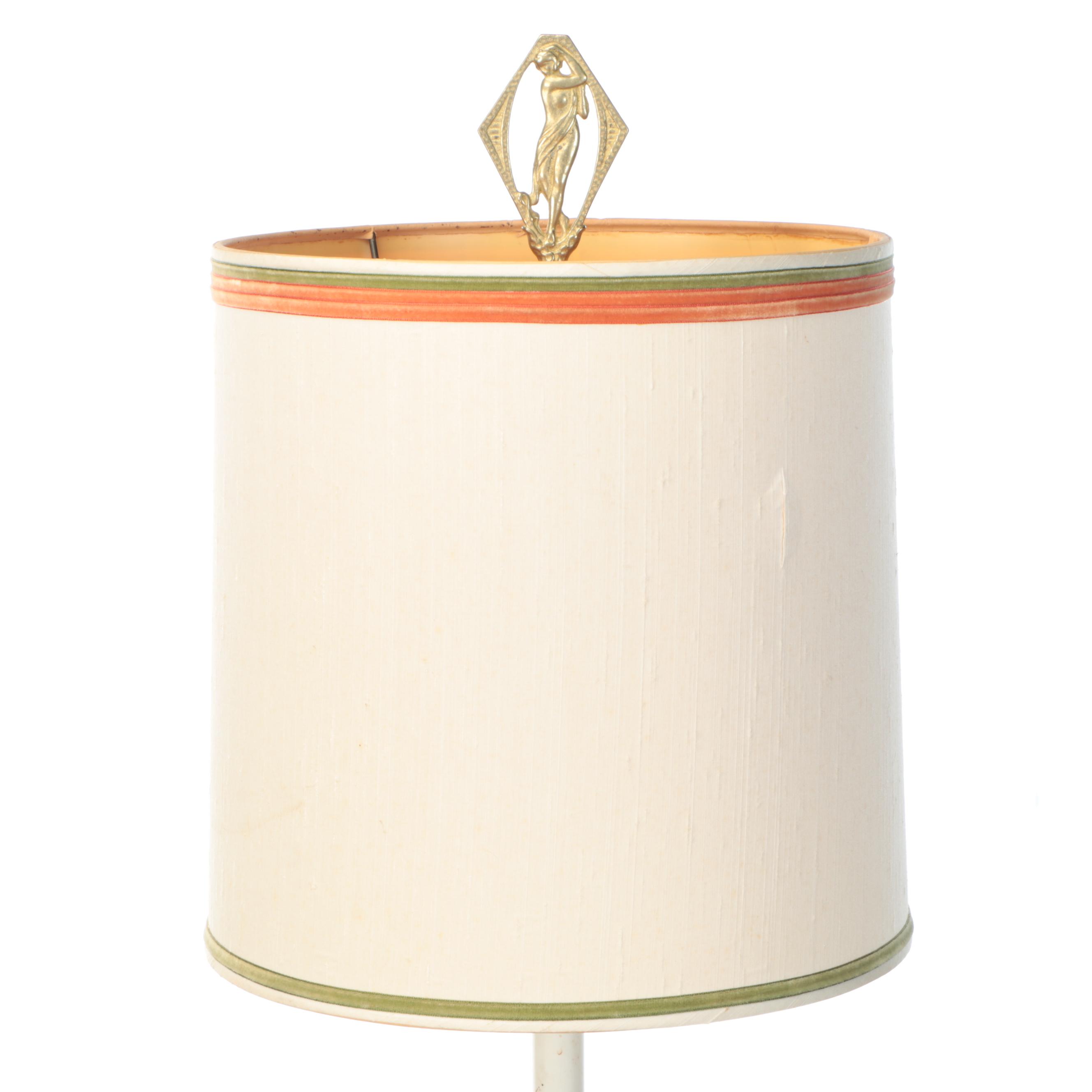 Brass Floor Lamp with Art Nouveau Style Finial and Drum Shade