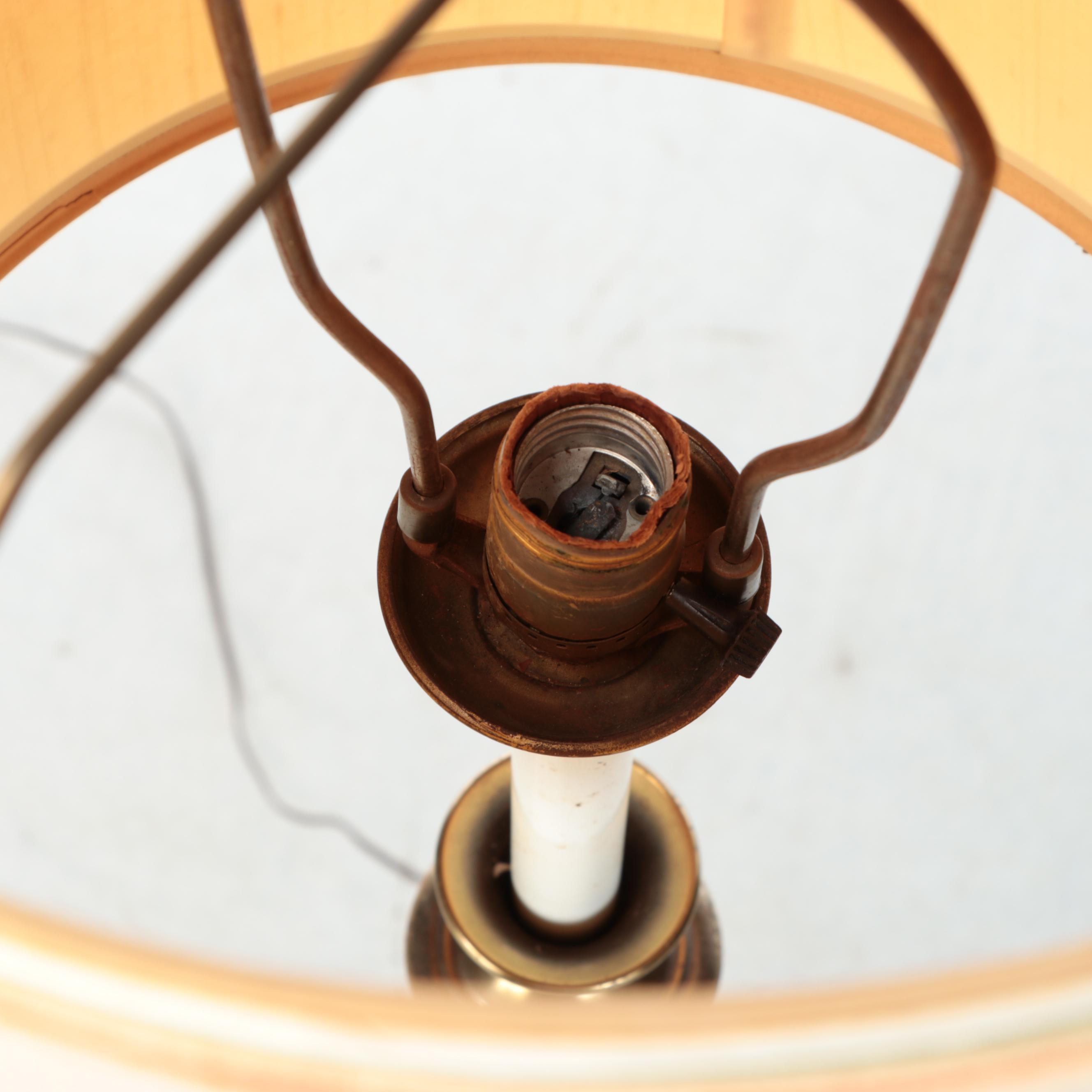 Brass Floor Lamp with Art Nouveau Style Finial and Drum Shade