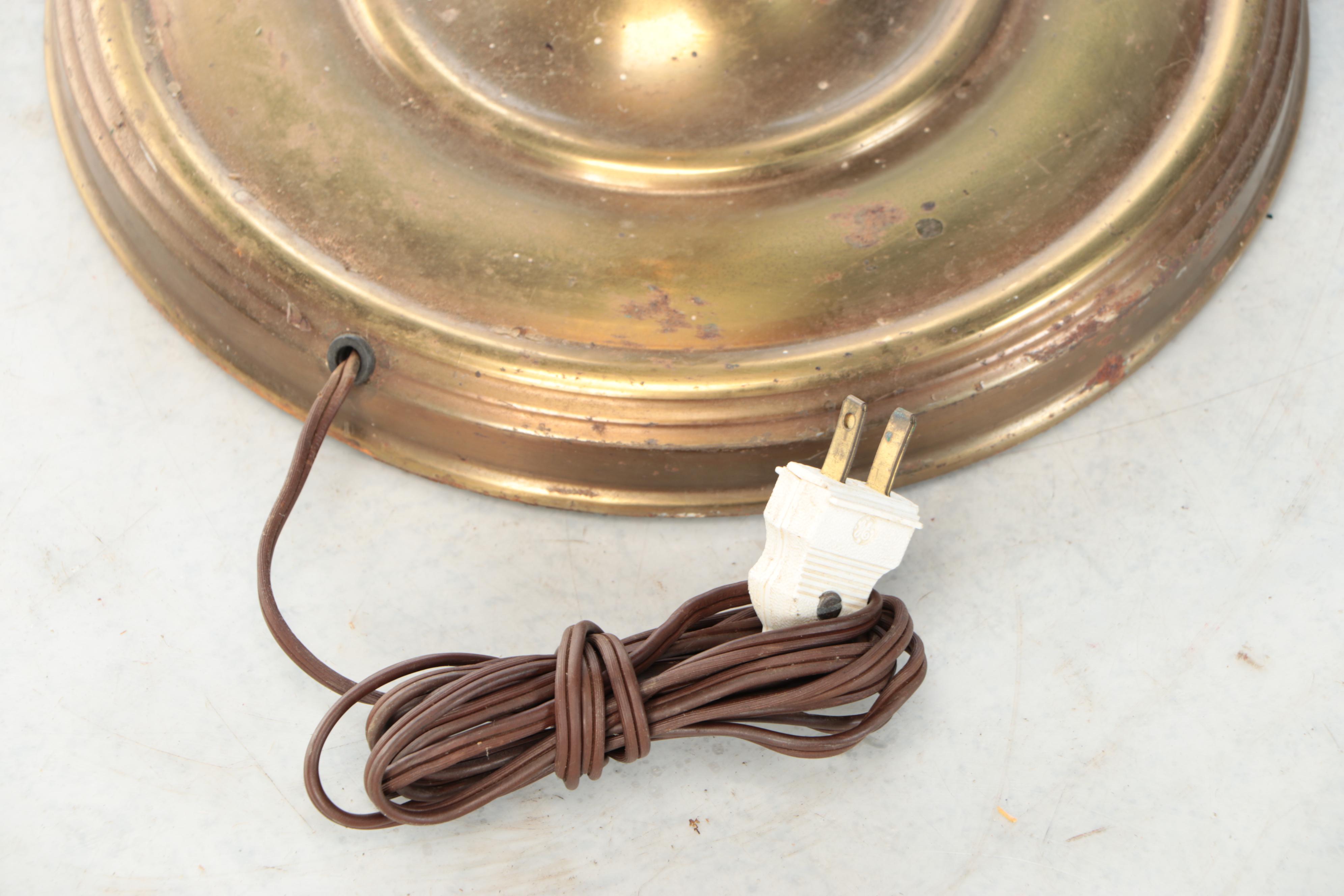 Brass Floor Lamp with Art Nouveau Style Finial and Drum Shade