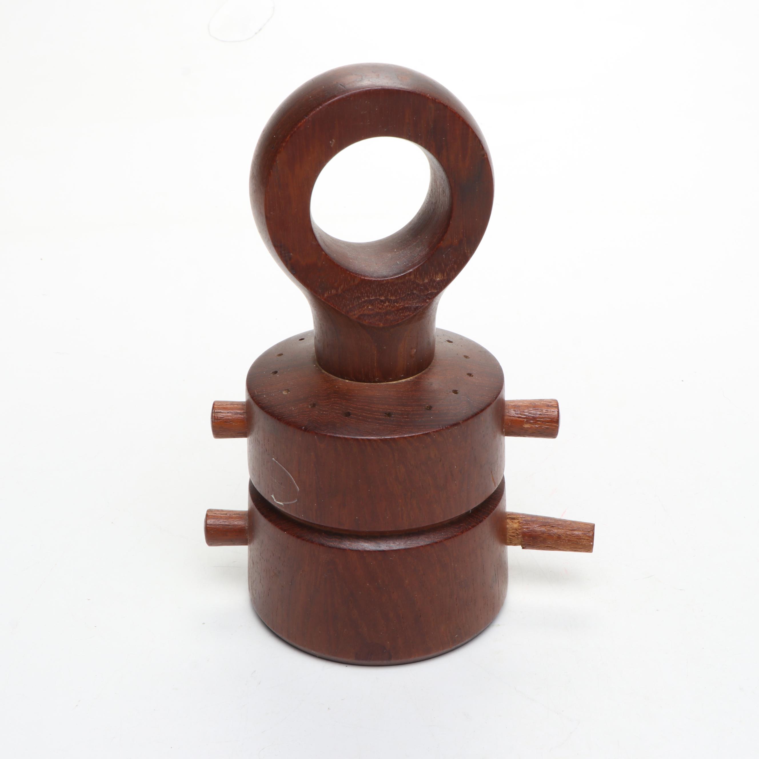 Rustic Style Wood Kitchen Utensils in Stoneware Jar with MCM Wood Pepper Mill