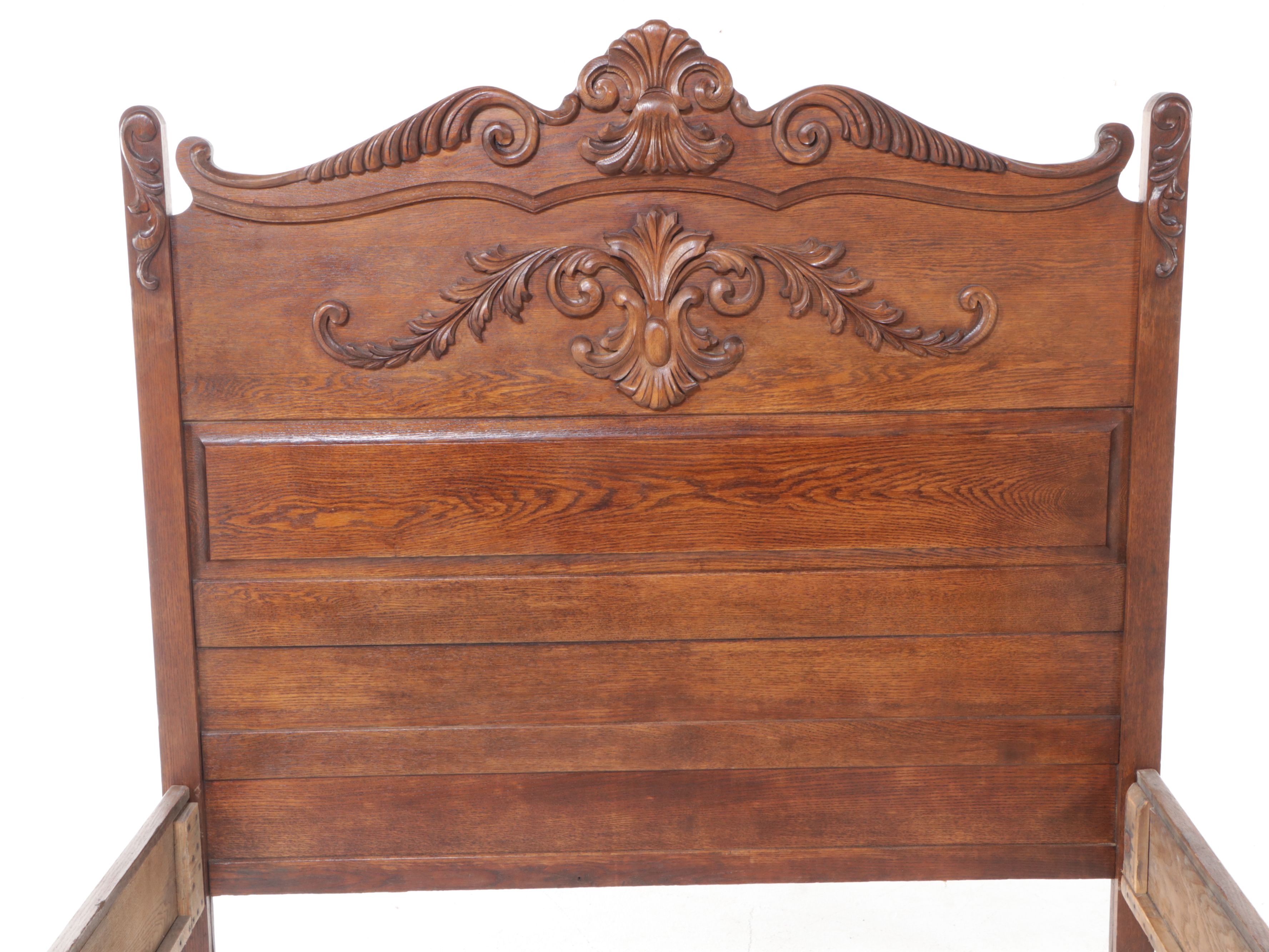 Victorian Carved Oak Full Size Bed Frame, Late 19th/Early 20th Century