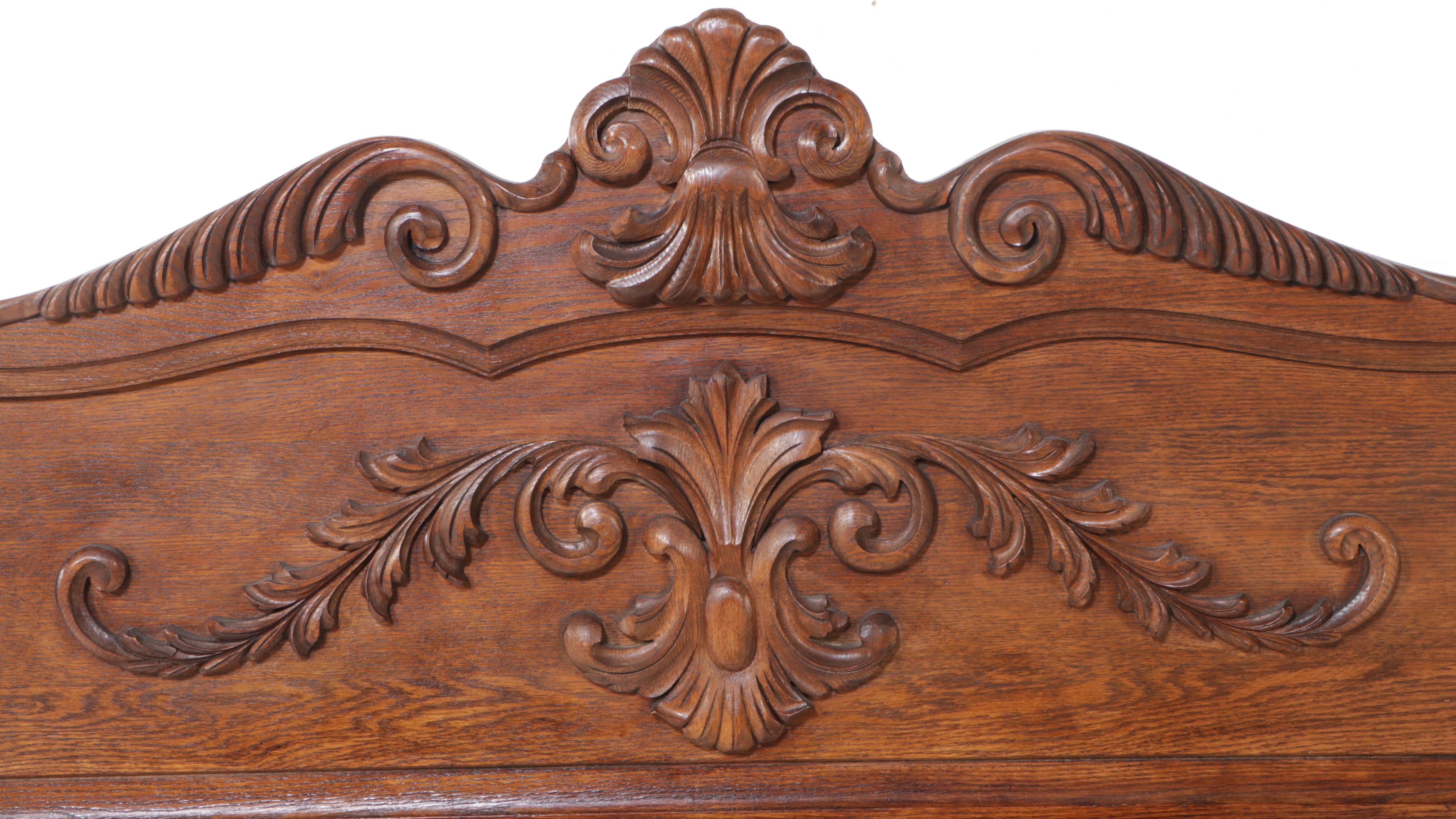 Victorian Carved Oak Full Size Bed Frame, Late 19th/Early 20th Century