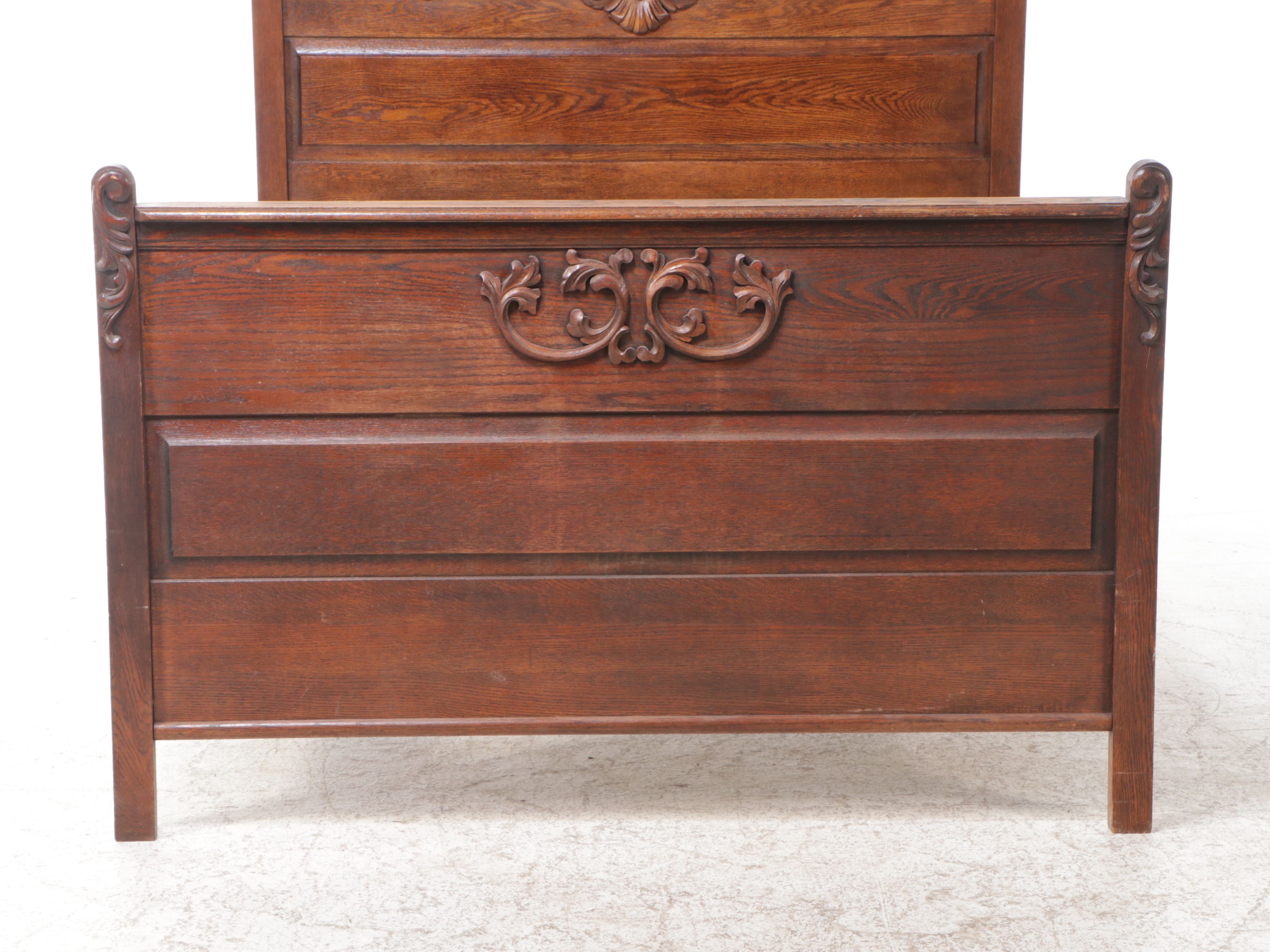 Victorian Carved Oak Full Size Bed Frame, Late 19th/Early 20th Century