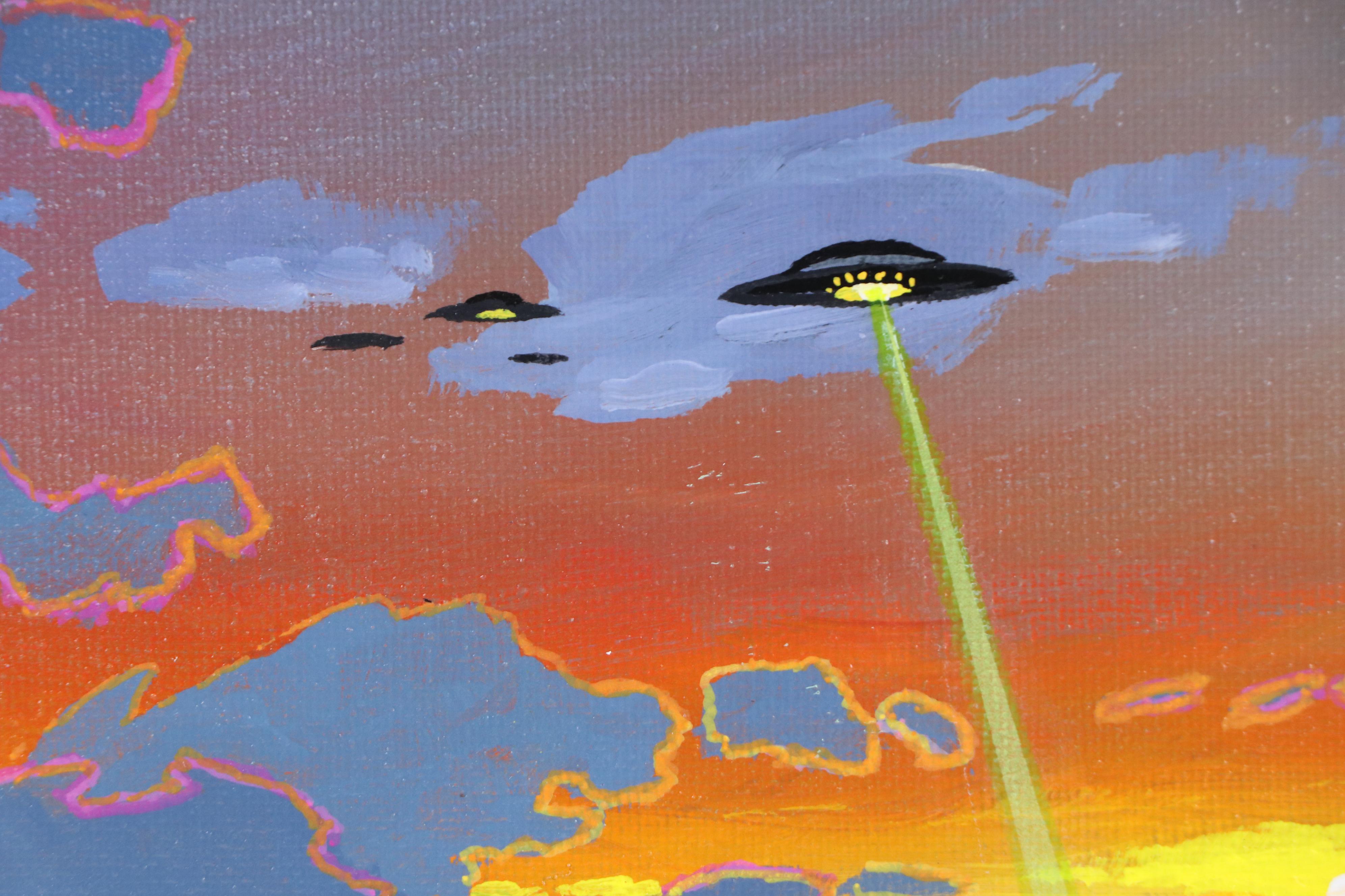 Doug "Bumo" Johnpeer Landscape Oil Painting with UFO, 2025