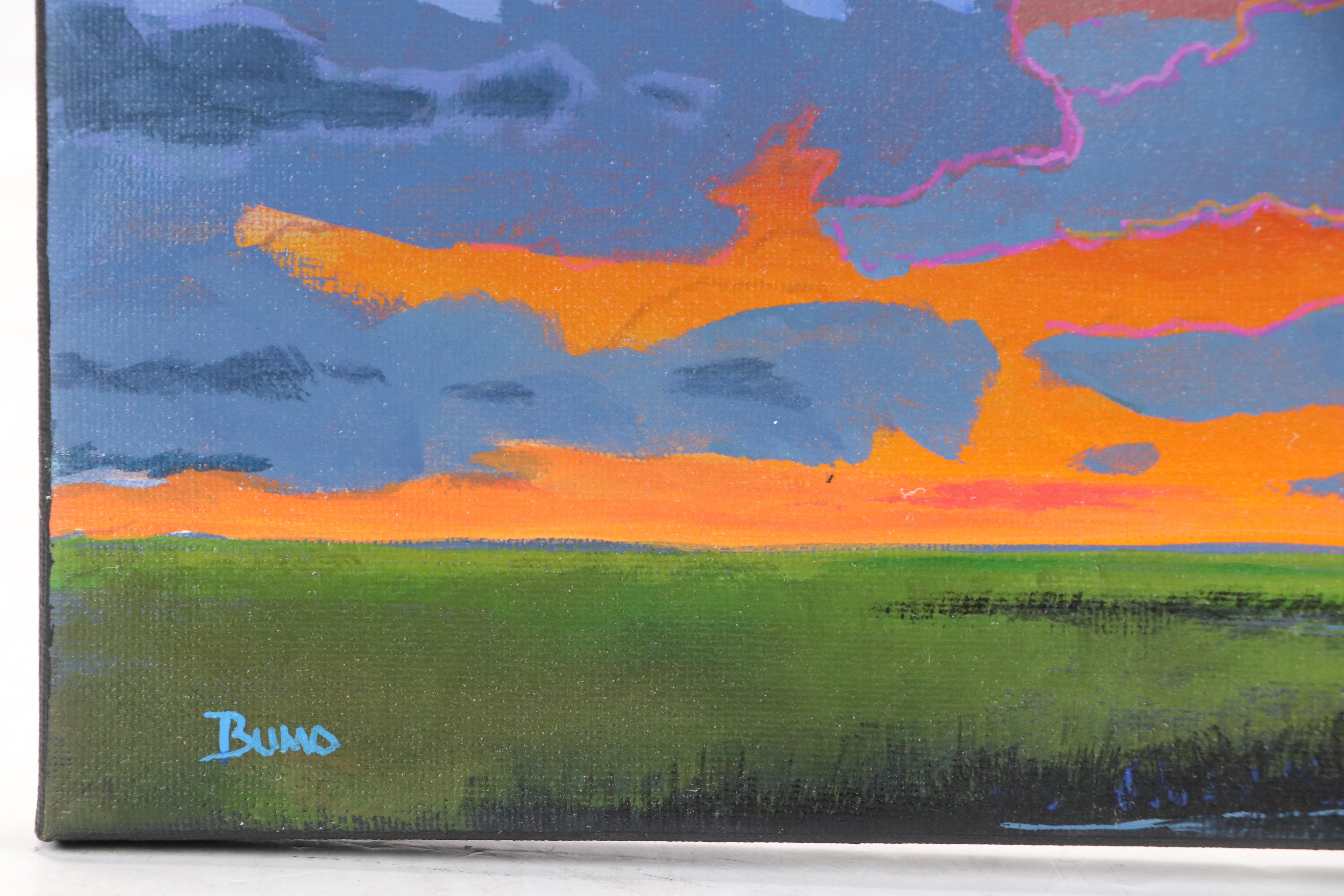 Doug "Bumo" Johnpeer Landscape Oil Painting with UFO, 2025
