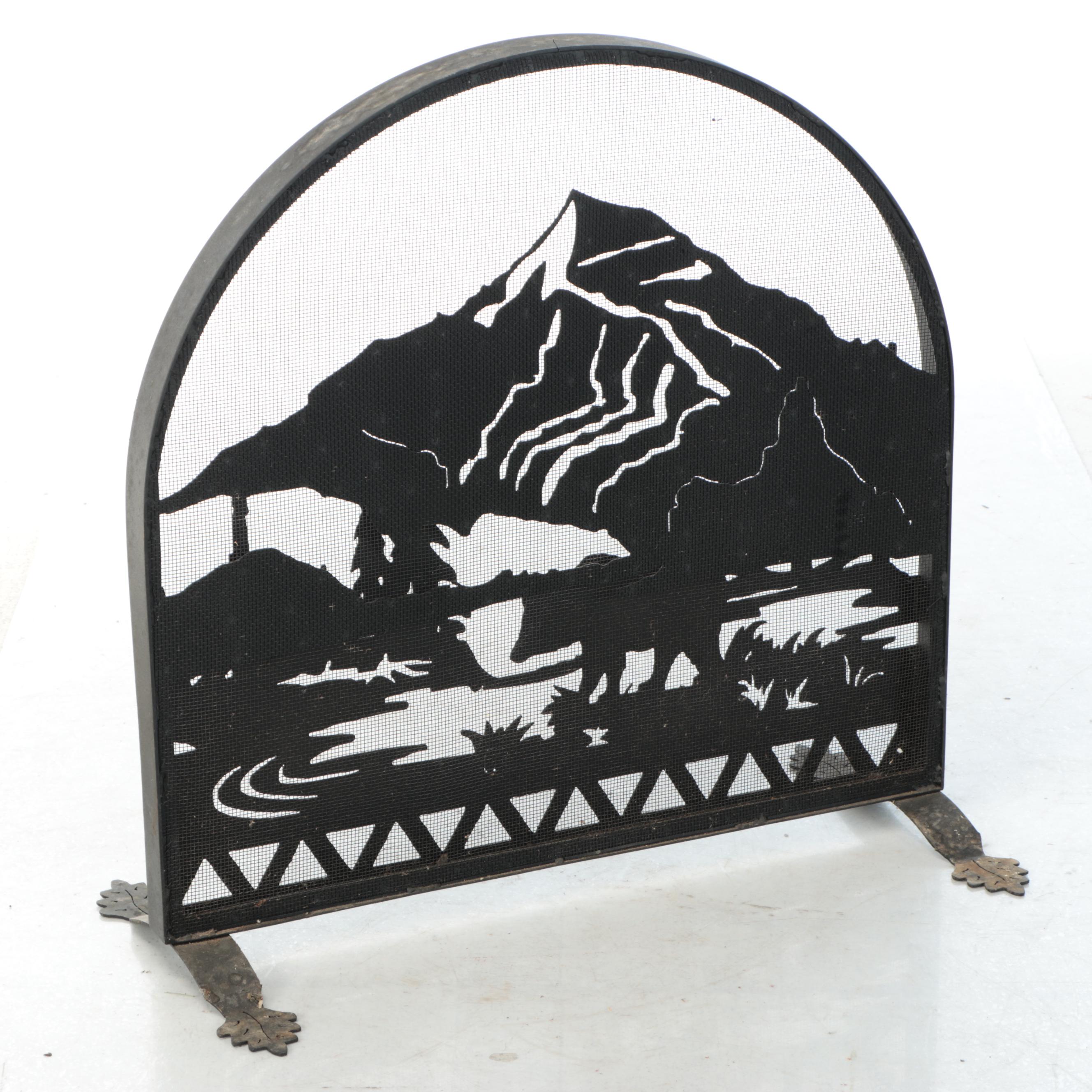 Meyda Cast Iron Bear and Mountains Fireplace Screen