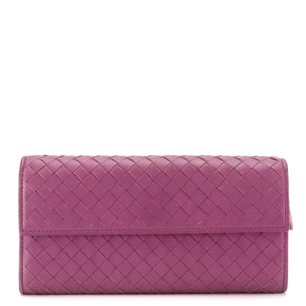 Bottega Veneta Front-Flap Long Wallet in Orchid Intrecciato Leather, With Box