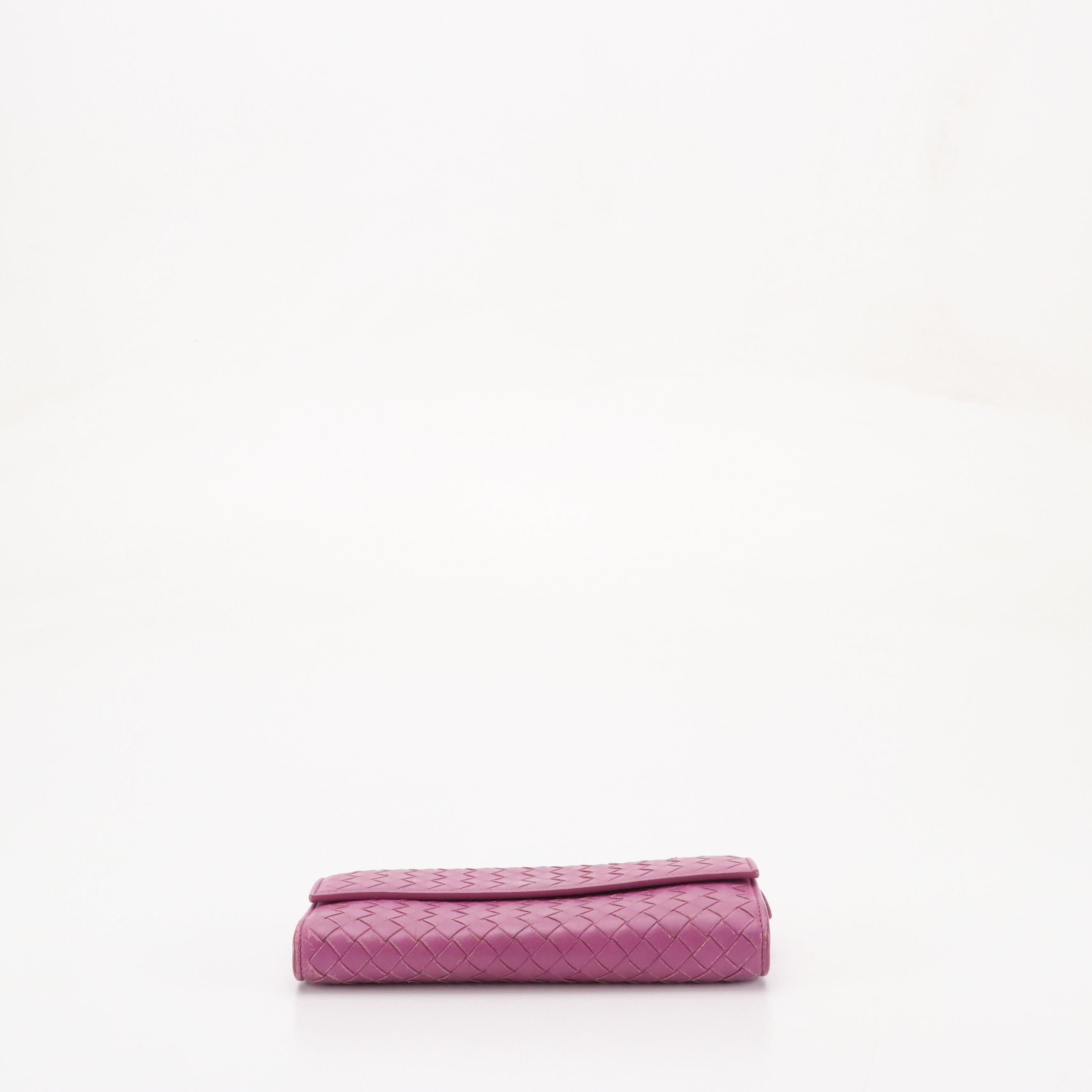 Bottega Veneta Front-Flap Long Wallet in Orchid Intrecciato Leather, With Box