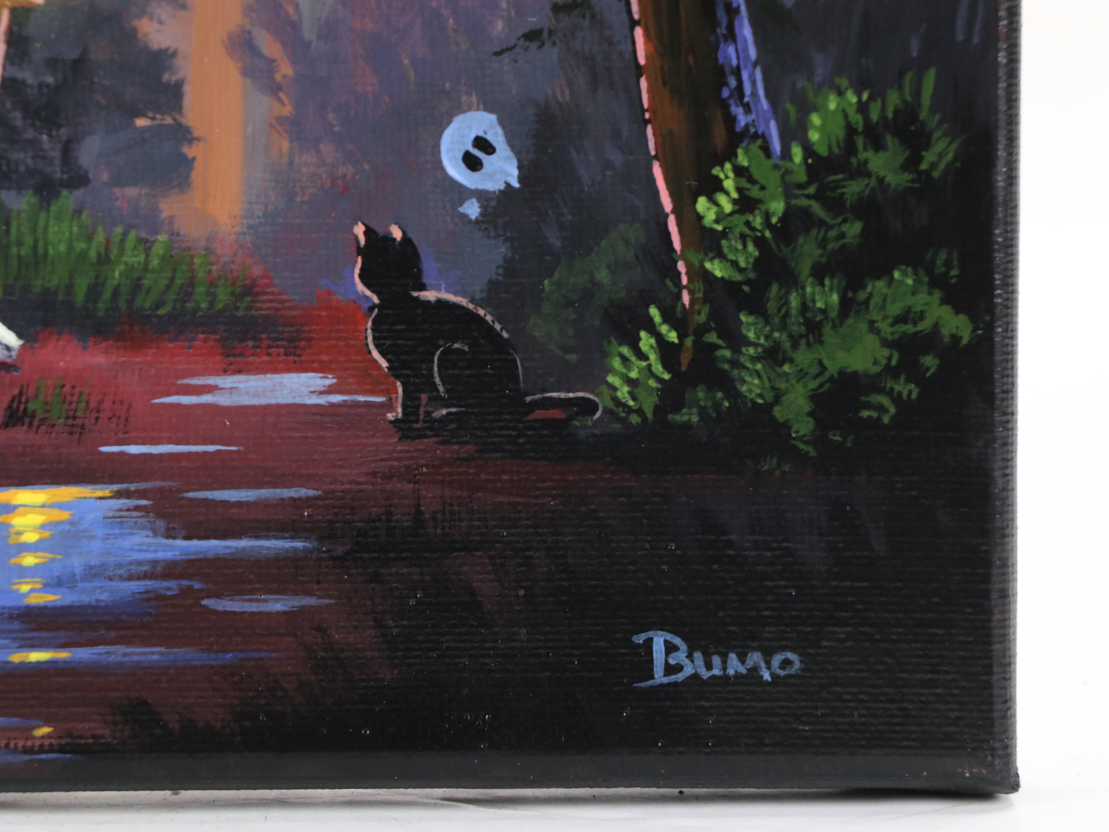 Doug "Bumo" Johnpeer Forest Landscape Oil Painting with Ghost "New Friends"