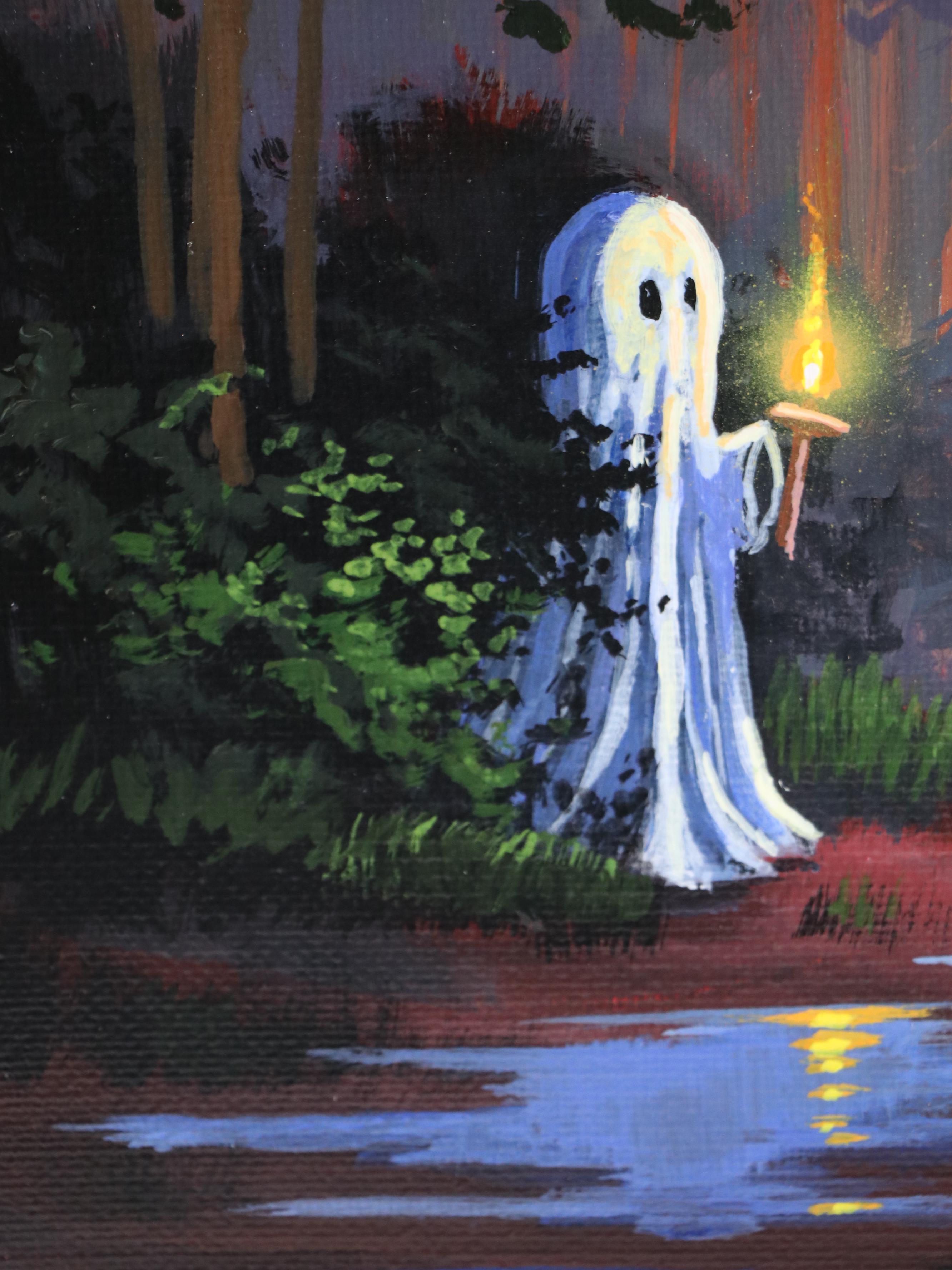 Doug "Bumo" Johnpeer Forest Landscape Oil Painting with Ghost "New Friends"