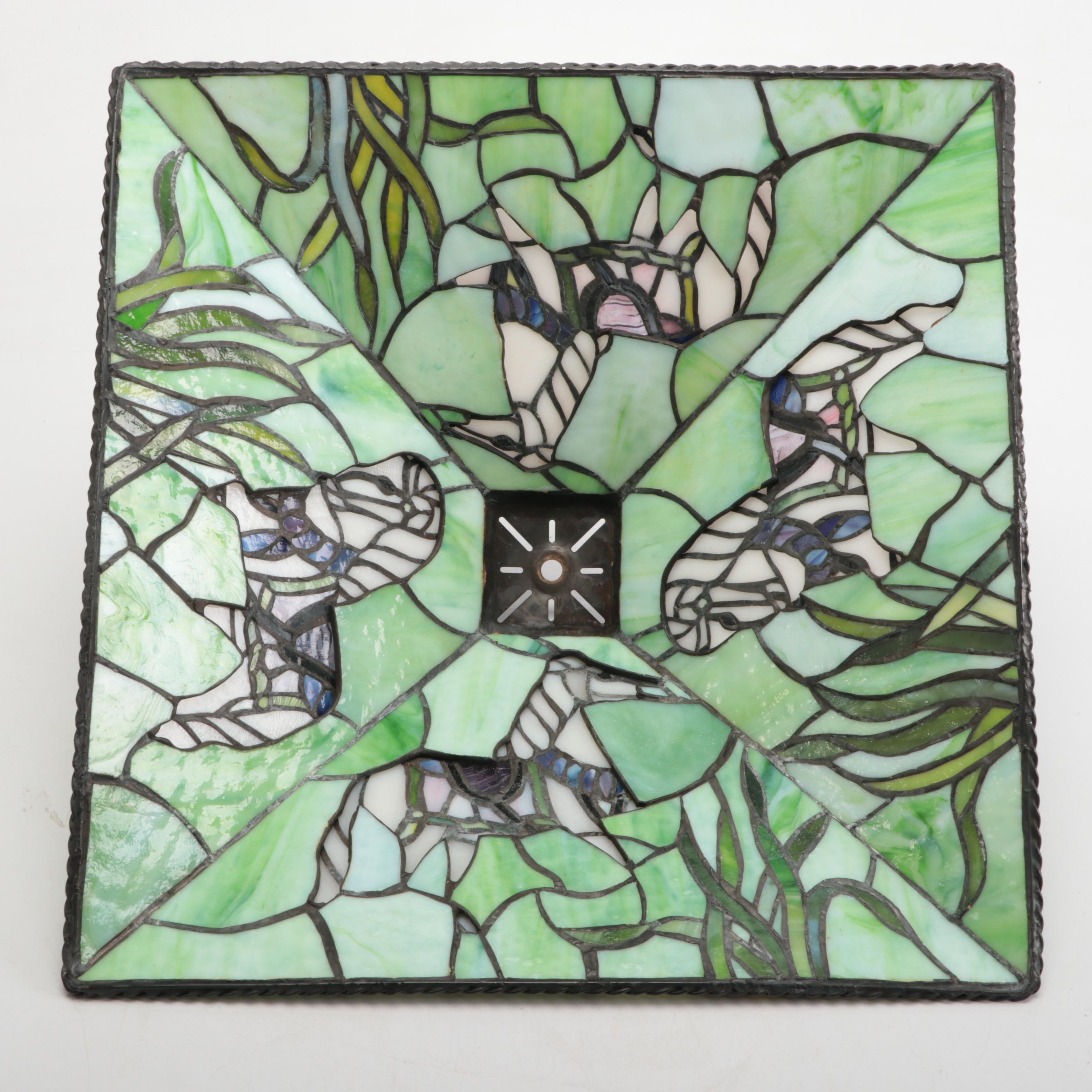 Empire Style Cast Metal Lamp with White Horse Slag Glass Shade