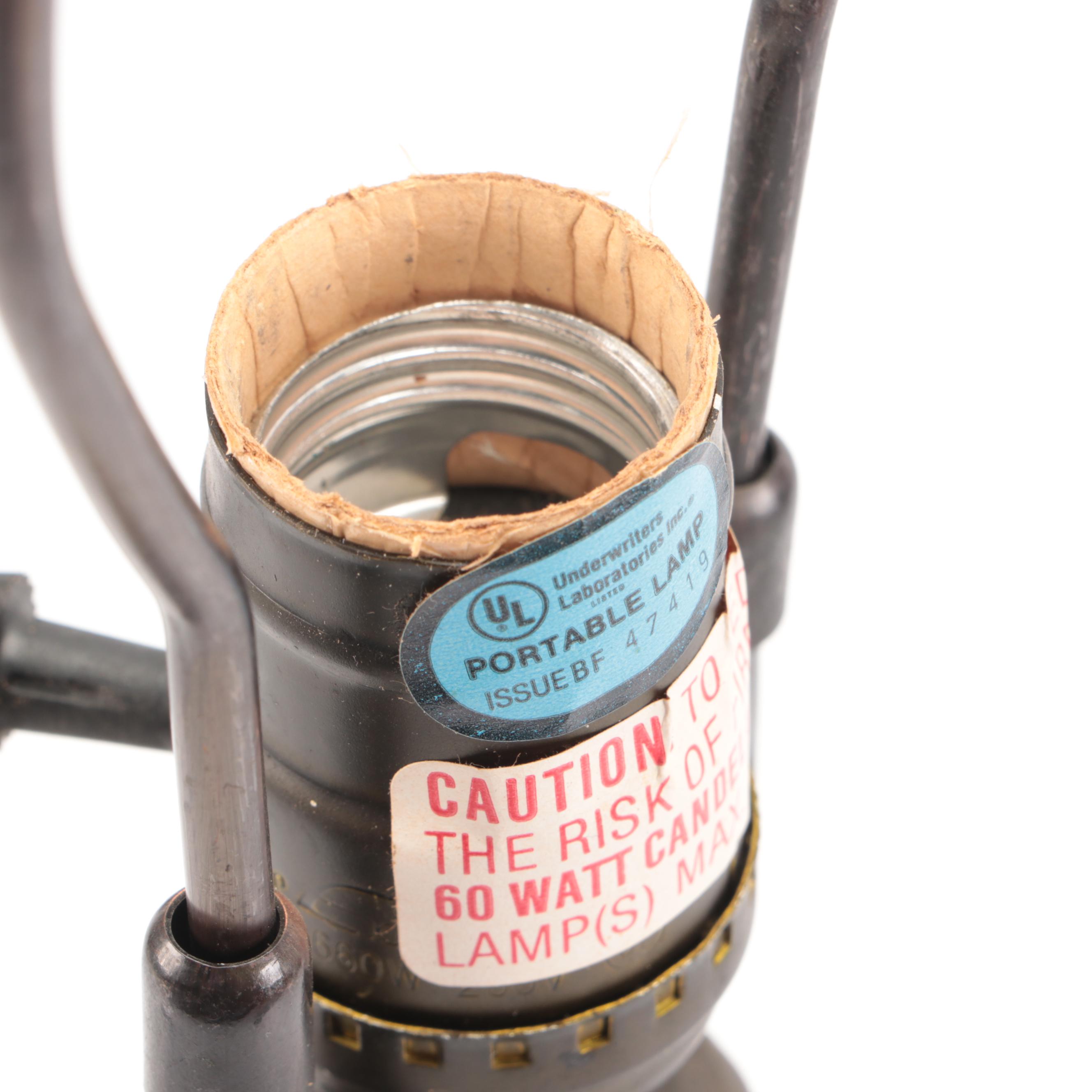 Empire Style Cast Metal Lamp with White Horse Slag Glass Shade