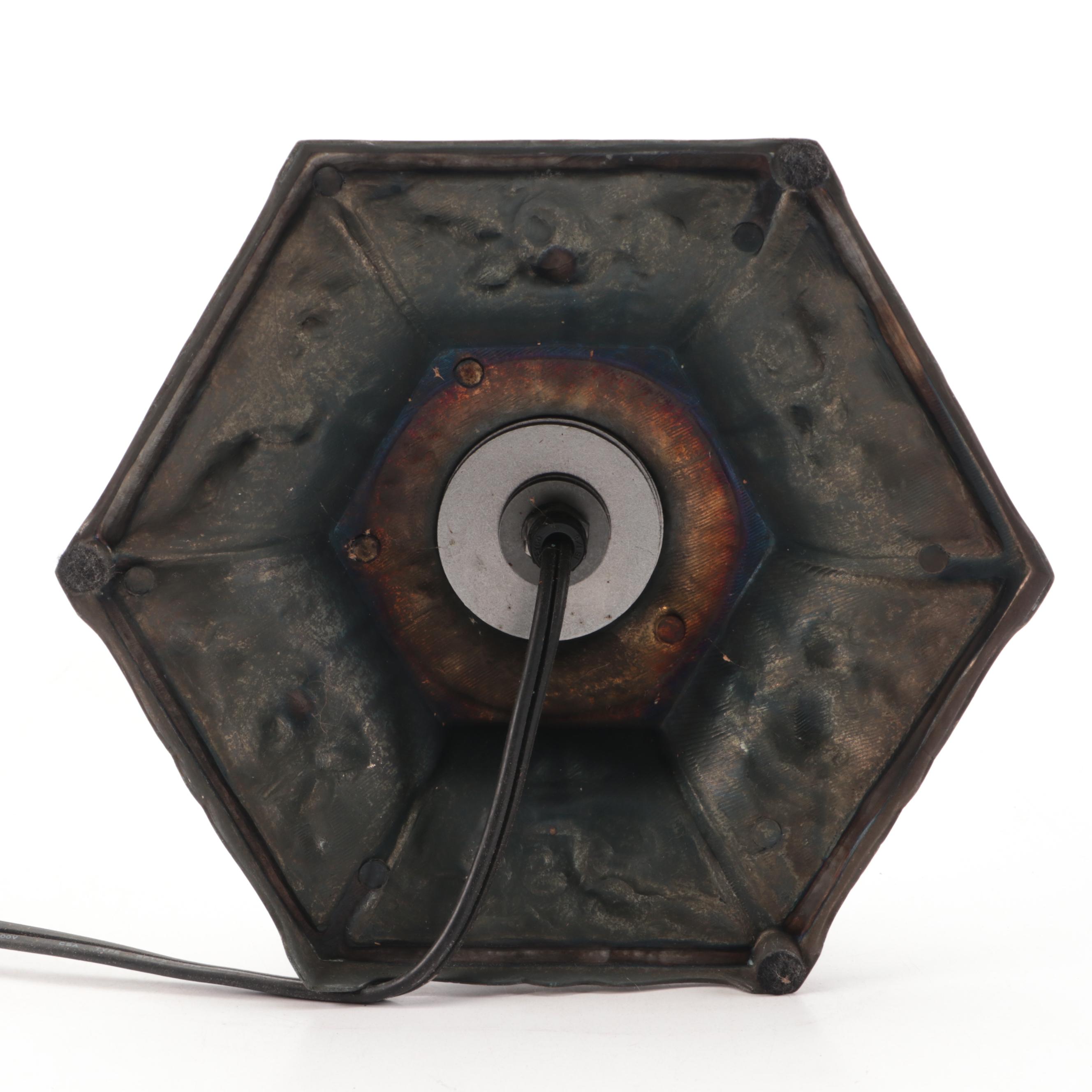 Empire Style Cast Metal Lamp with White Horse Slag Glass Shade