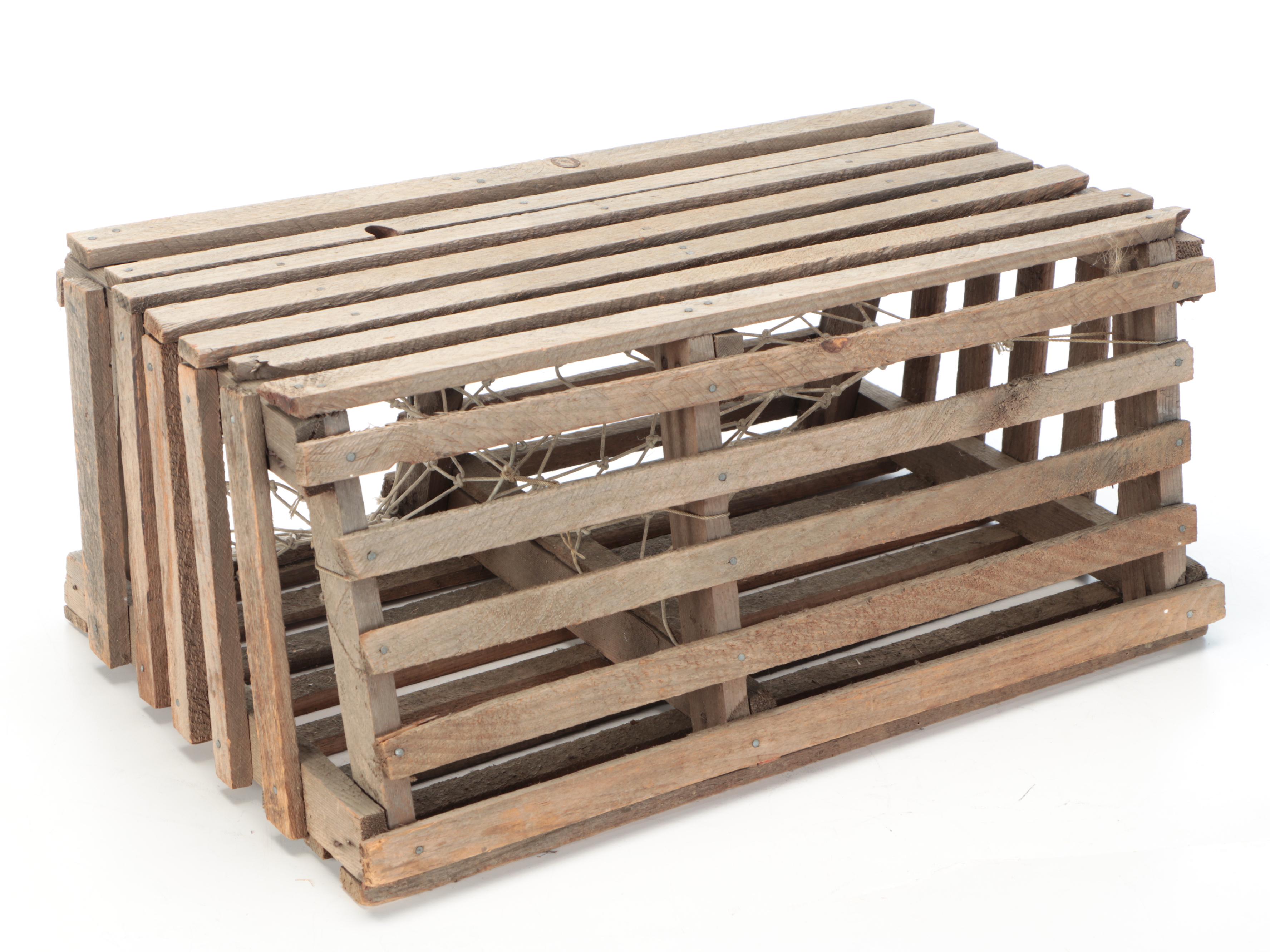 Wooden Lobster Trap with Faux Lobsters