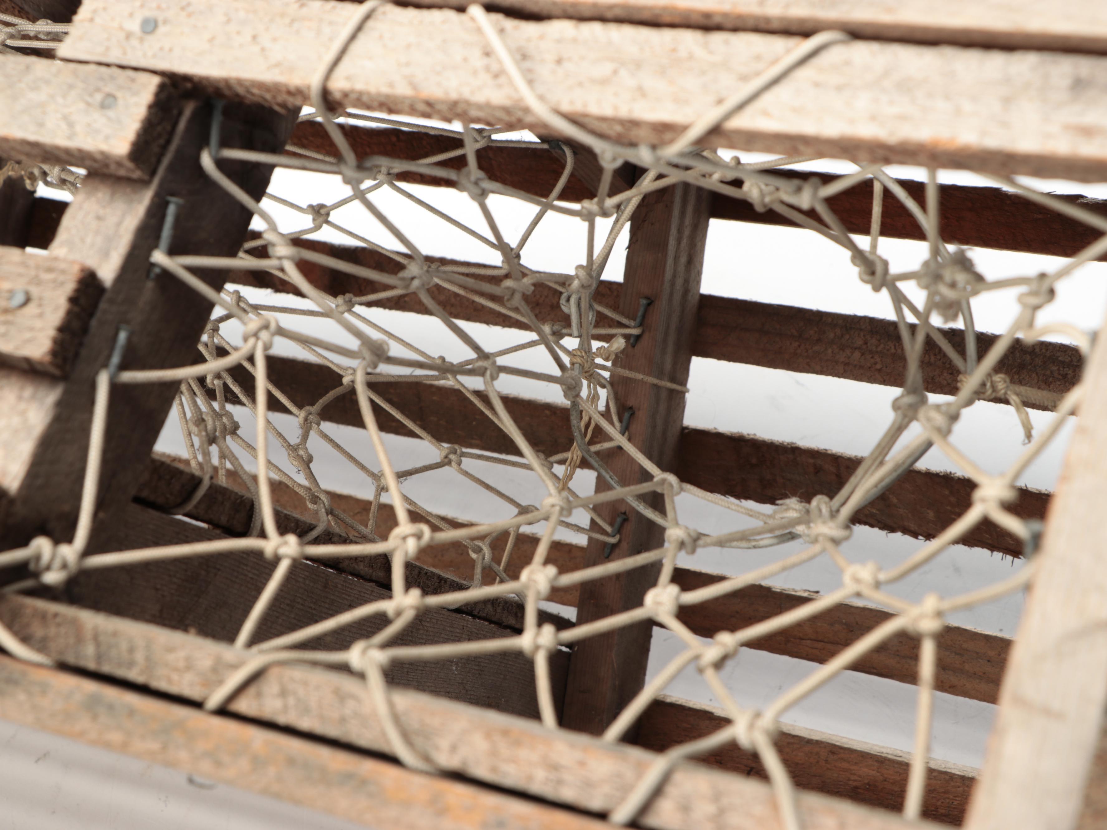 Wooden Lobster Trap with Faux Lobsters