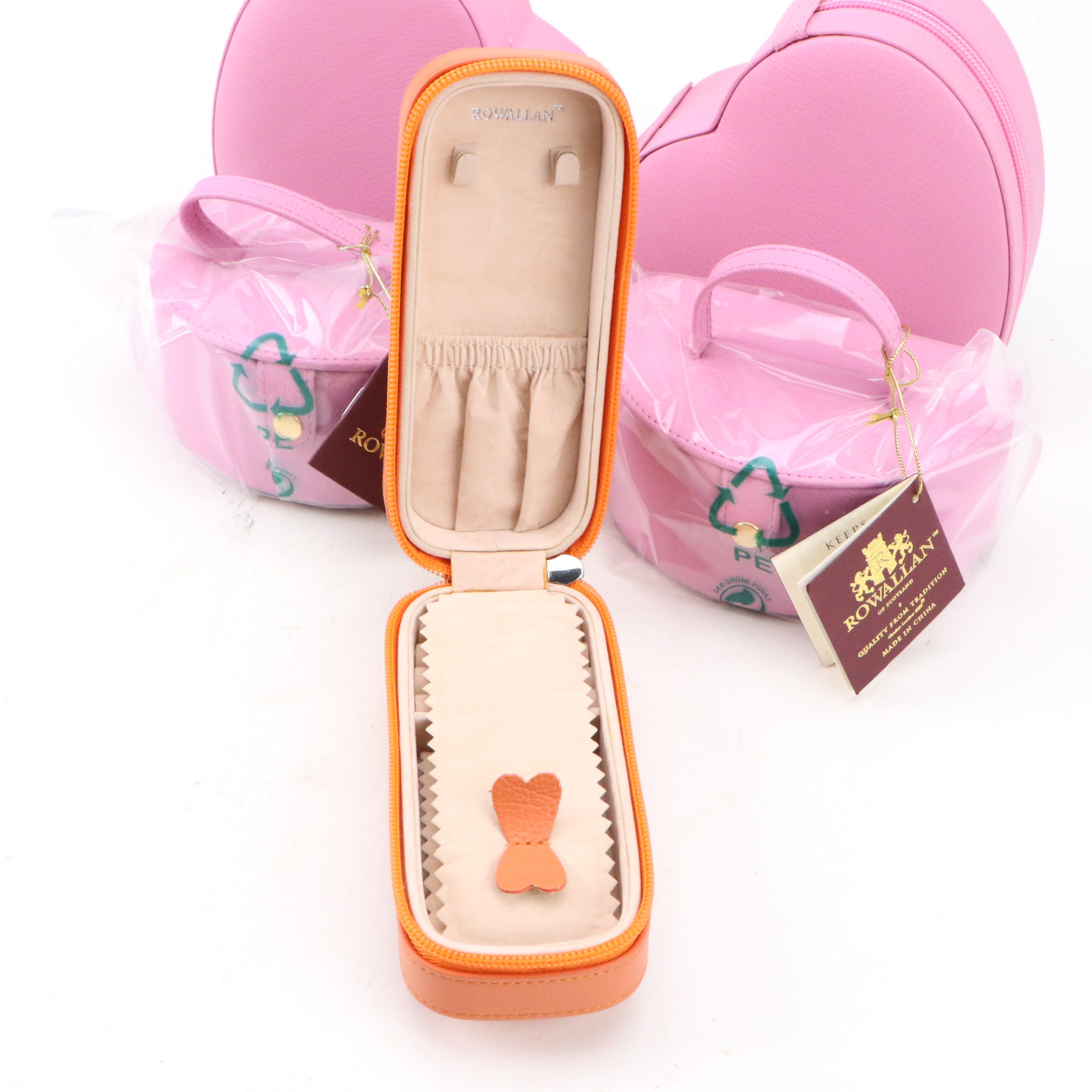 Rowallan Pink and Orange Leather Travel Jewelry Boxes
