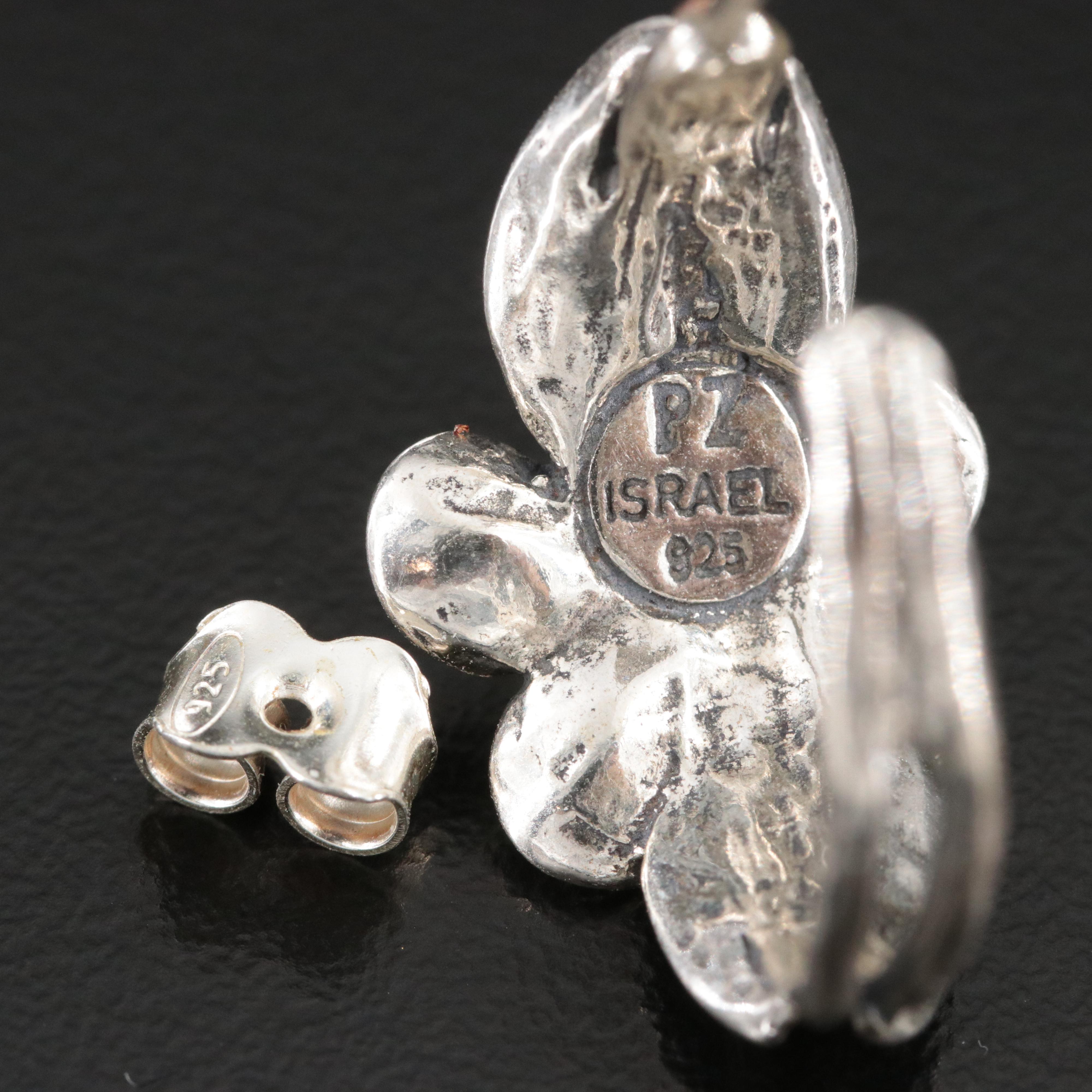 Or Paz Sterling Pearl Floral Half Hoops