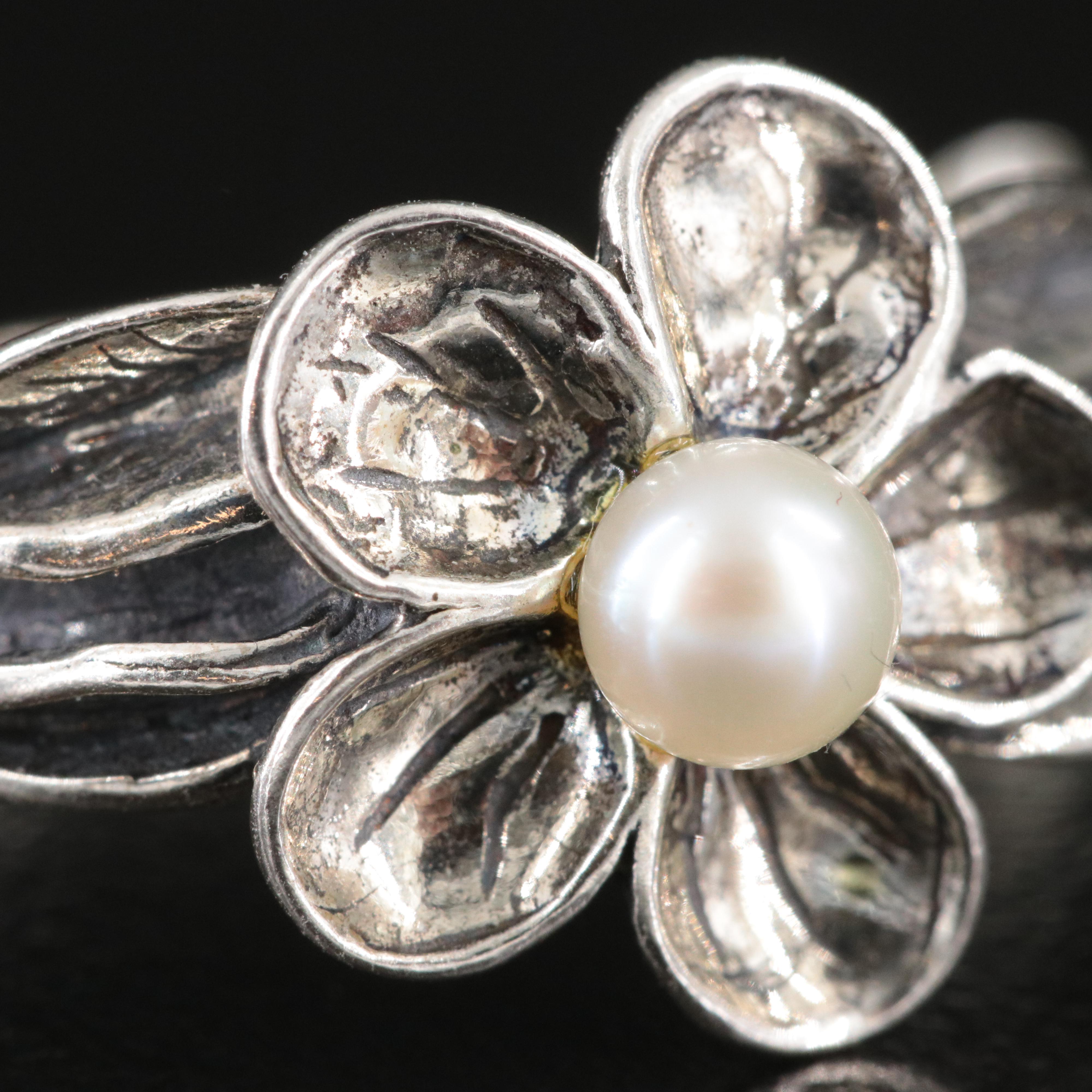 Or Paz Sterling Pearl Floral Half Hoops