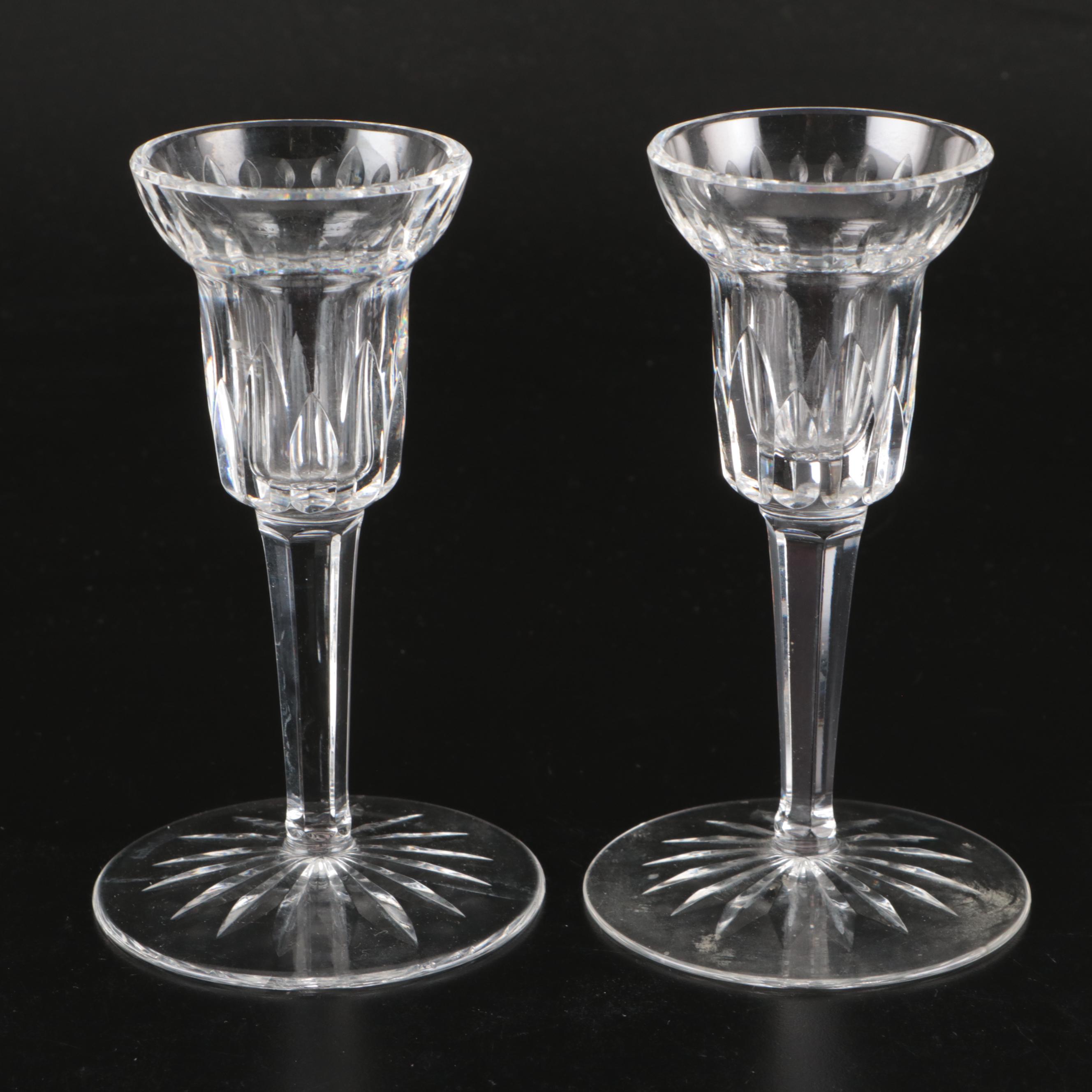 Waterford Crystal Candlesticks and Clock with Other Crystal Table Accessories